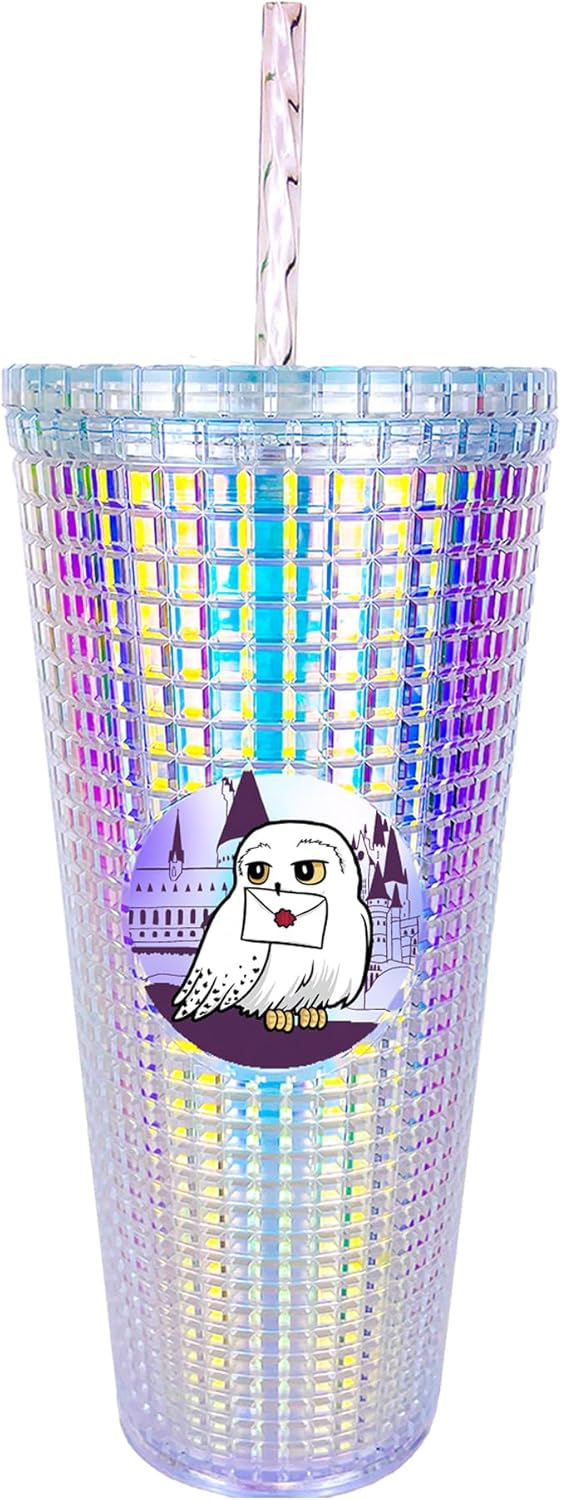 Spoontiques Peanuts Vaso de diamantes, 20 oz - Vaso texturizado con pajita, aislamiento de doble pared, sin BPA - Snoopy