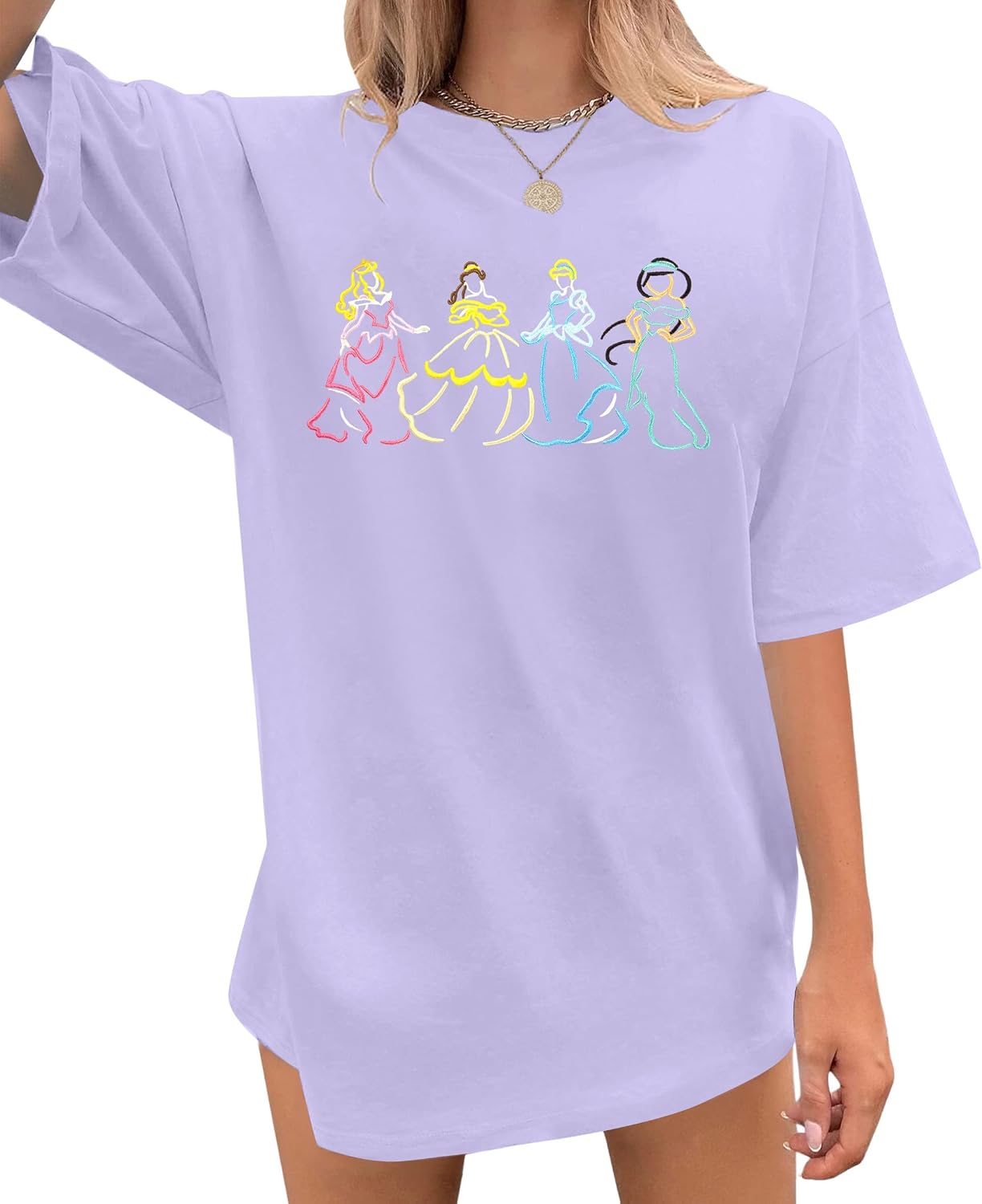 Camisa mágica para mujer, camisas bordadas de princesa, de gran tamaño, para vacaciones familiares, camisetas casuales de vacaciones
