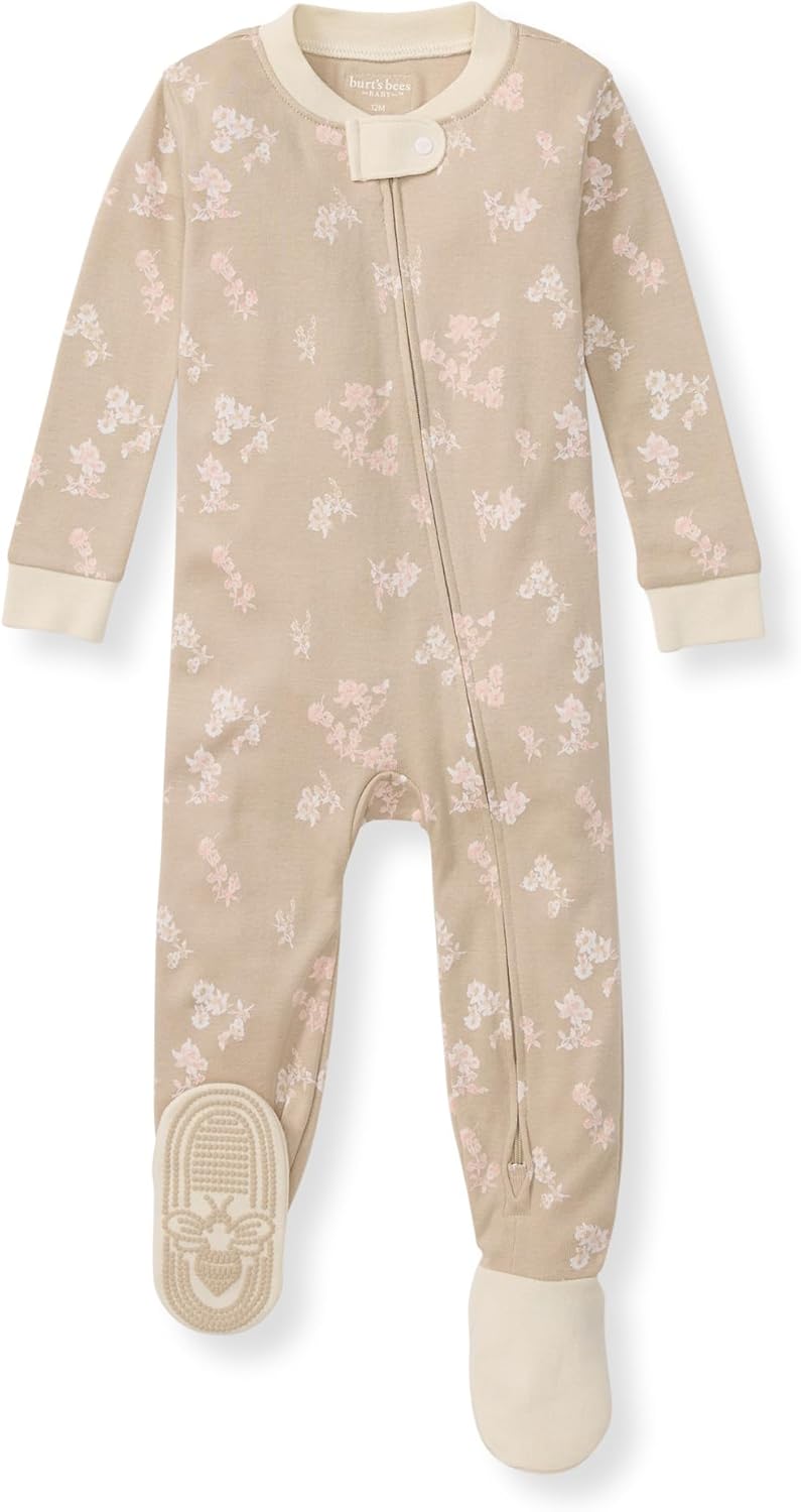 Burt's Bees Baby Pijama para niñas, 100% algodón orgánico, pijama de una pieza, overol con cremallera diagonal, ajuste cómodo