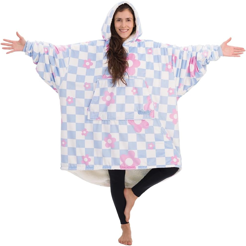 THE COMFY Original - Manta de forro polar de microfibra con forro sherpa, diseño de gran tamaño con capucha y bolsillo de Shark Tank