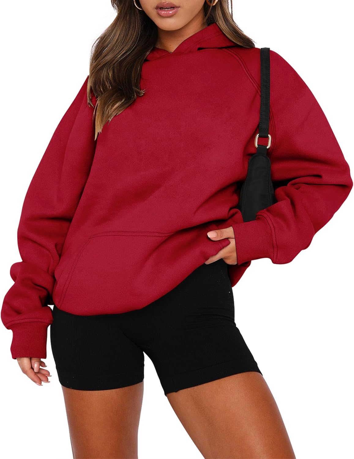 onlypuff Sudadera de manga larga con capucha para mujer, con bolsillo de canguro, suéter básico de forro polar