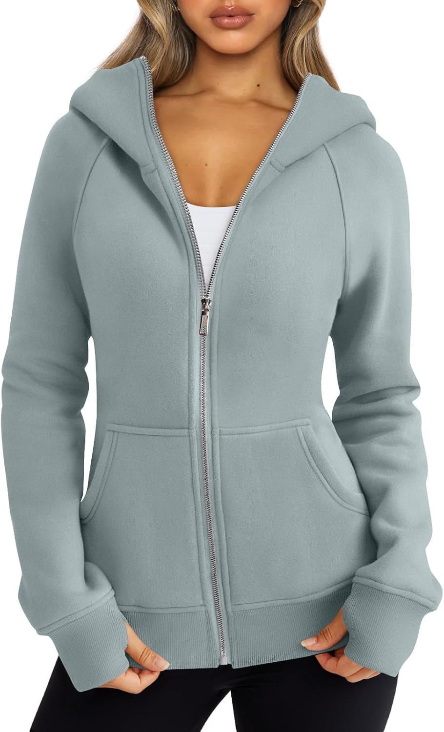 Trendy Queen Sudaderas con capucha y cremallera para mujer, chaquetas de vellón, talla extragrande, moda de otoño e invierno