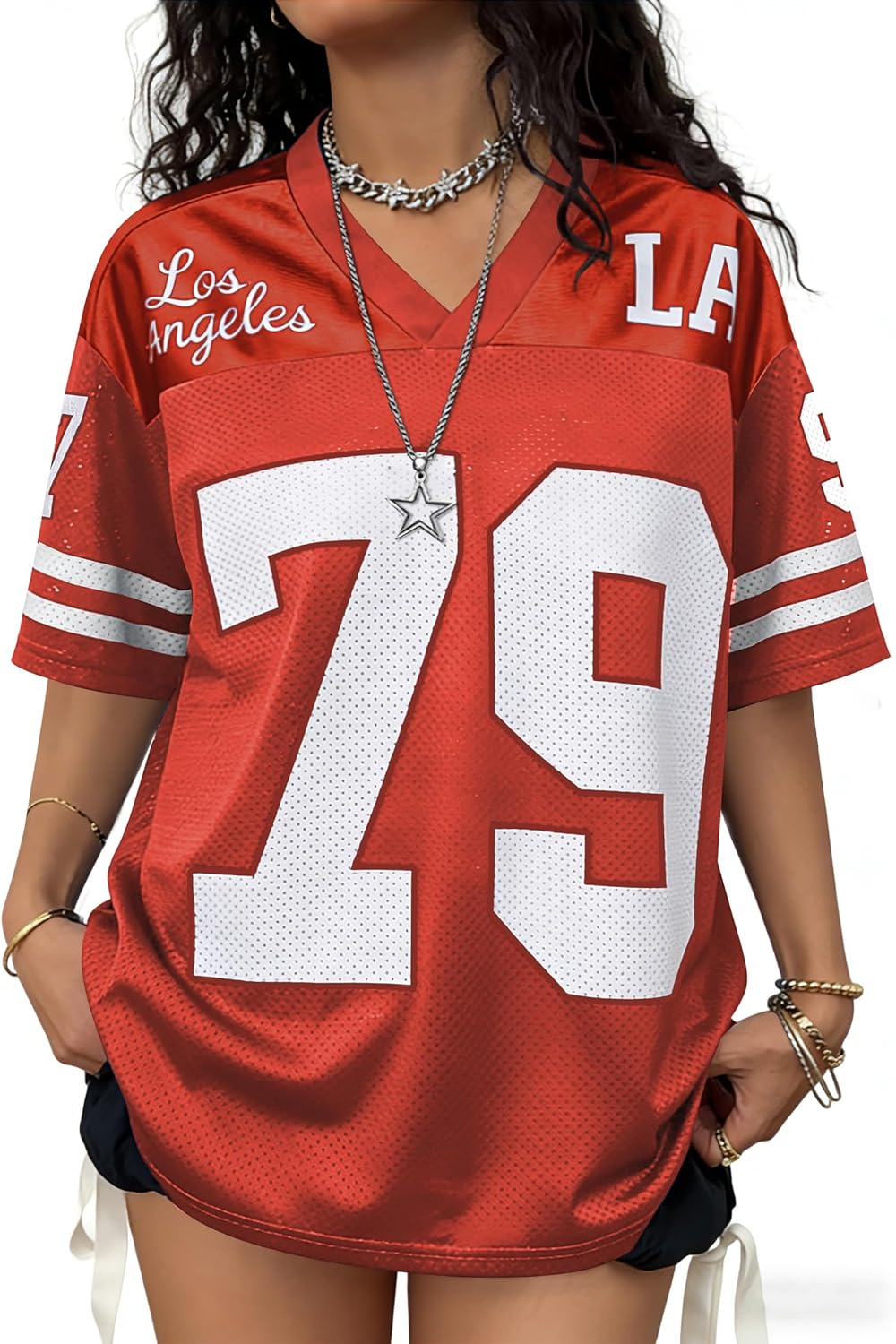 Camisetas de jersey para mujer, camisetas gráficas de gran tamaño, camisetas Y2K, cuello en V, lindas camisetas de calle, camiseta de fútbol