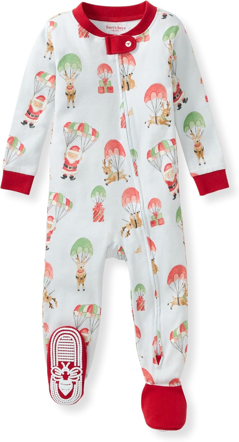 Burt's Bees Baby Pijama para niñas, 100% algodón orgánico, pijama de una pieza, overol con cremallera diagonal, ajuste cómodo
