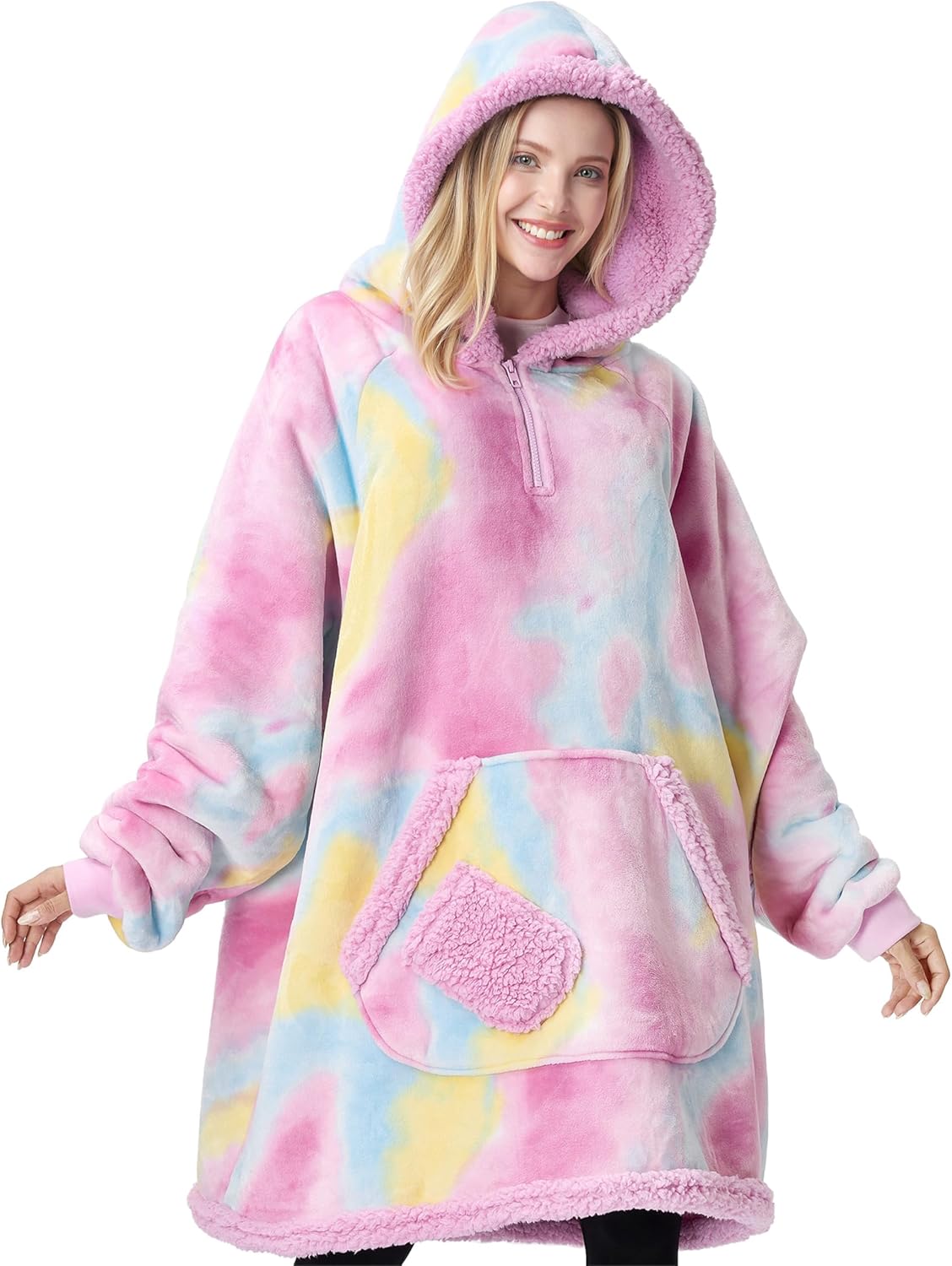 Giggling Getup Manta con capucha para adultos, regalos para adolescentes, niñas, hermanas, mujeres, forro polar sherpa, sudadera con capucha, cálida y acogedora con bolsillo y mangas, color beige gato