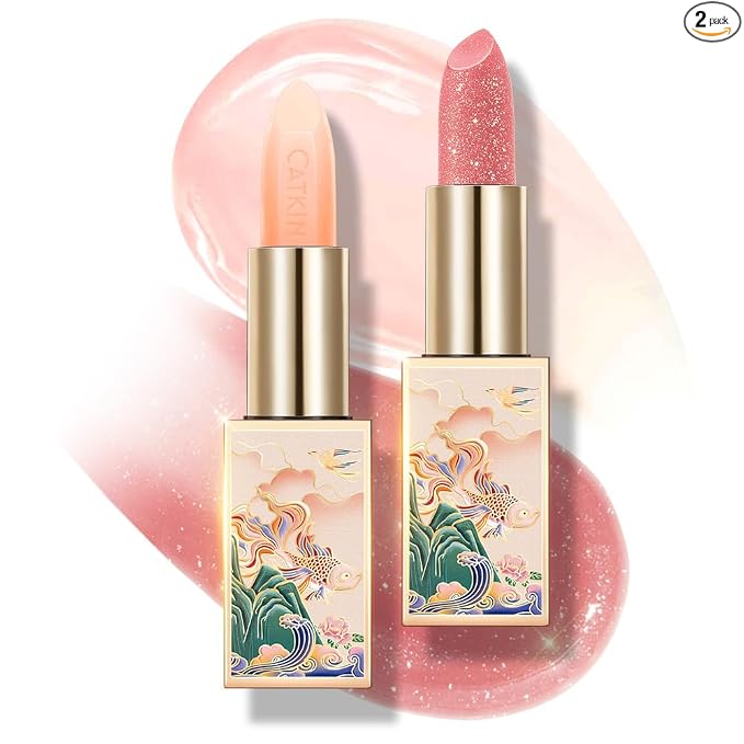 CATKIN Bálsamo labial tintado con purpurina para labios ultra hidratante, humectante labial, cuidado de labios con vitamina E nutritivo para labios agrietados y secos, 0.12 onzas, C15 Destiny, rojo
