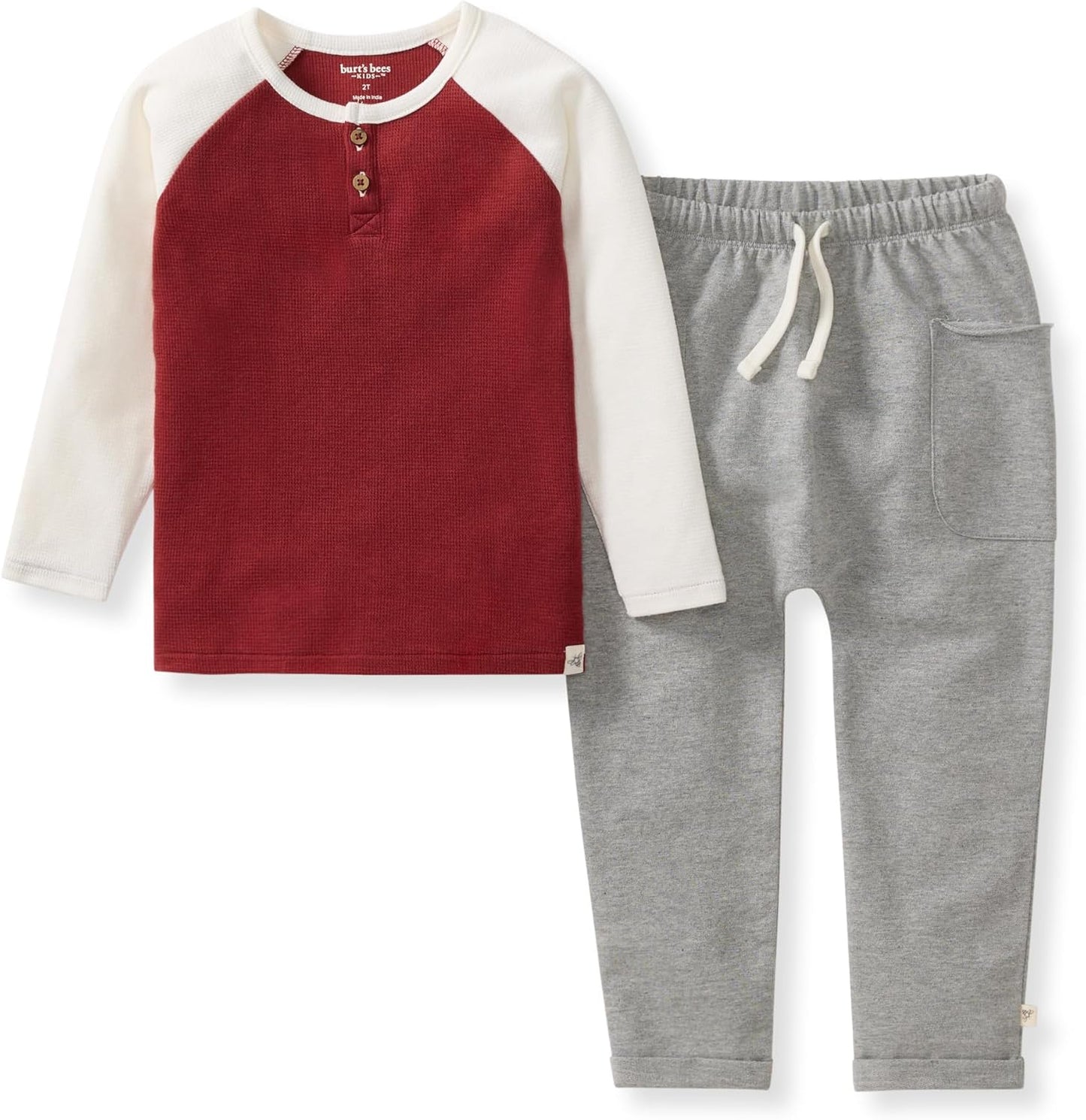 Burt's Bees Baby Boys Shirt and Pant Set, Long Sleeve Top & Bottom Outfit Bundle, 100% Organic Cotton