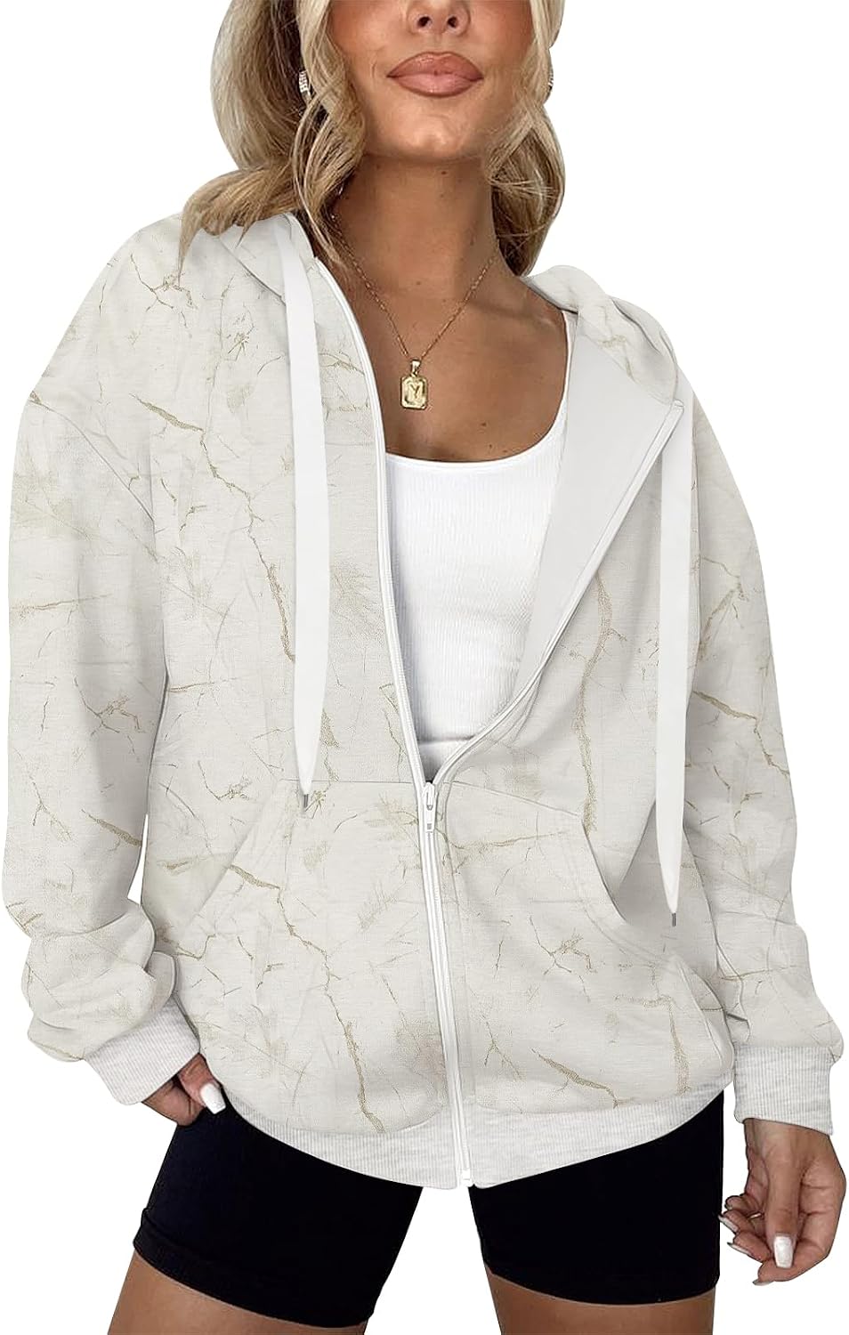 LYHIPSS - Sudaderas con capucha de gran tamaño para mujer, ligeras, con cremallera completa, manga larga, con cordón