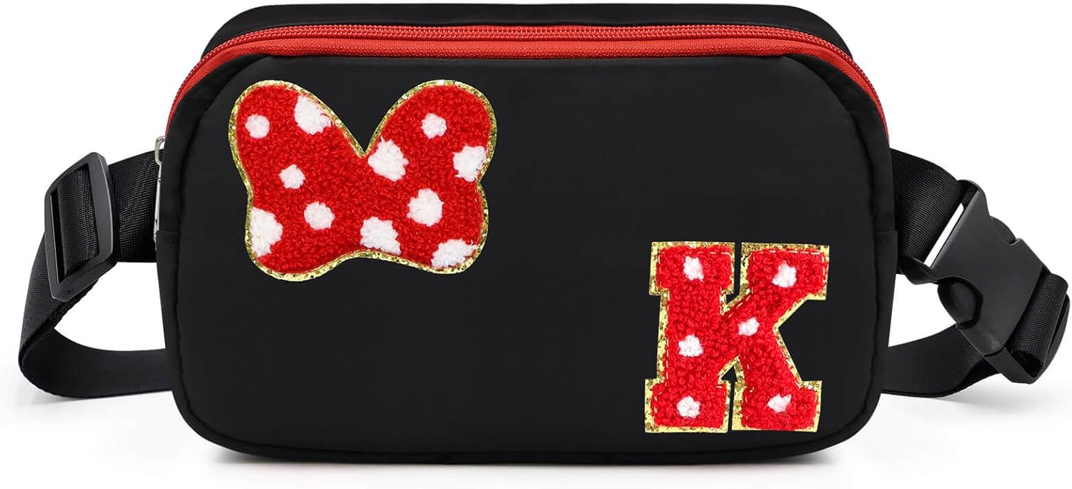 Riñonera con Lazo de Letra Inicial de Chenilla, Bolsa Cruzada Impermeable para Parque, Regalos de Navidad y Cumpleaños para Niñas Adolescentes, Hijas, Mujeres, Niños, Adultos, Linda Bolsa de Cinturón