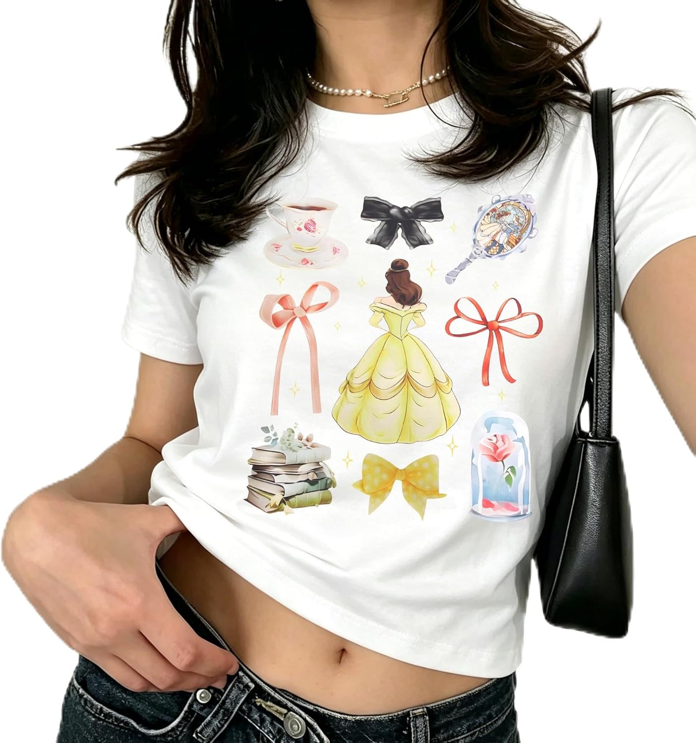 Camiseta con Lazo de Cerezas Rosa para Mujer: Blusas Coquette, Camisetas Estéticas de Chica Limpia, Camisetas Casuales de Verano de Manga Corta