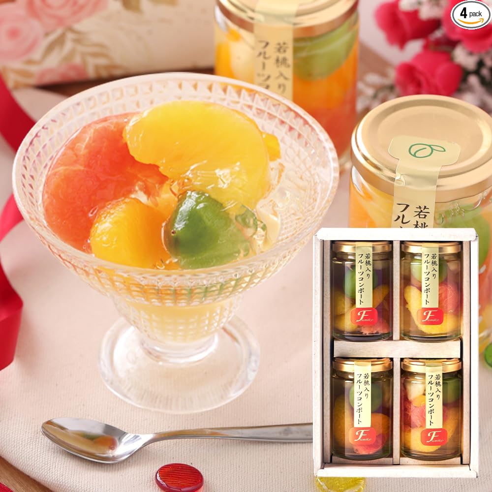 Fumiko Farm Sweets, Sweets, Housewarming Sweets, Gift, Gift, Present, Young Peach from Wakayama Prefecture, Fruit Mix Compot, 4.9 oz (140 g) x 4 Packs (Birthday Card Included)