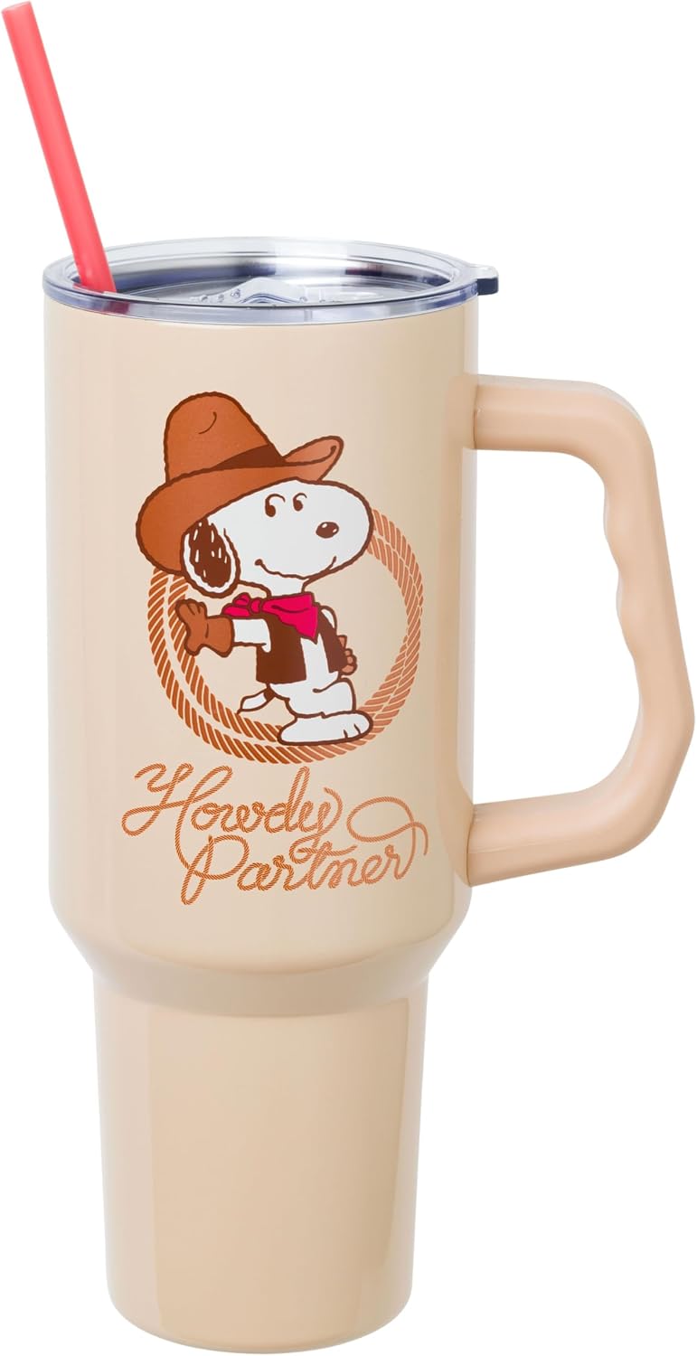 Silver Buffalo Disney Mickey and Friends Daisy, Donald Duck, Goofy, Pluto, Minnie Decals - Vaso de acero inoxidable de doble pared con asa, popote y tapa con pajilla, cabe en portavasos estándar, 40