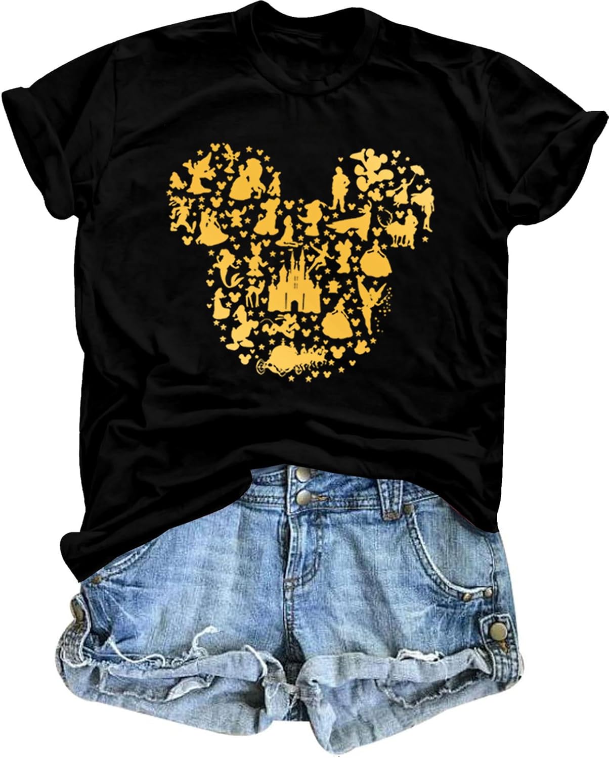 Camiseta de manga corta con diseño de castillo mágico para mujer, diseño de hadas, informal, para vacaciones, vacaciones
