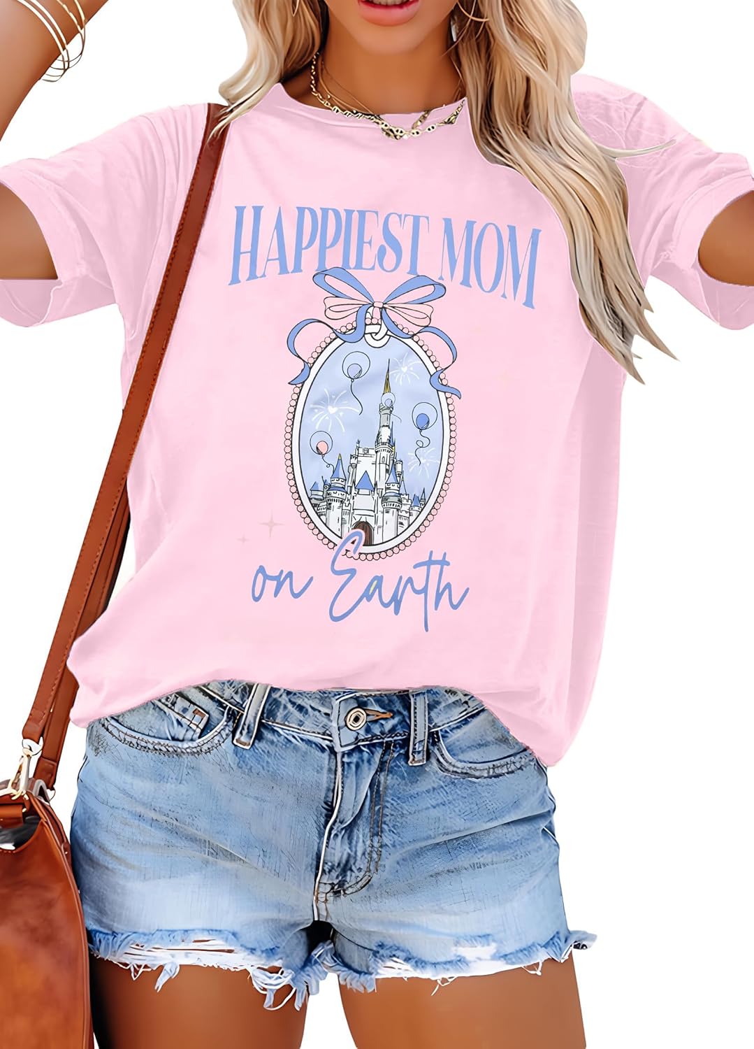 Camisa mágica para mujer, camiseta de manga corta con texto en inglés "Happiest Mama On Earth", diseño de castillo de Magic Kingdom