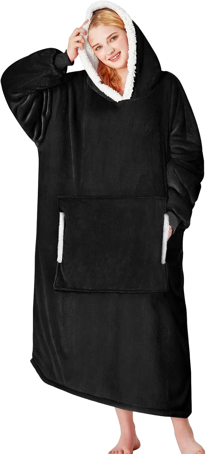 yescool - Cobija con capucha, sudadera de franela de forro polar sherpa para adultos, mujeres y hombres, talla única
