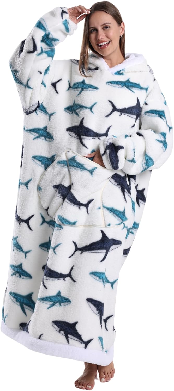Capecage - Manta con capucha, sudadera con capucha larga como regalos de cumpleaños para mujeres y hombres, manta portátil larga para mujeres y hombres.