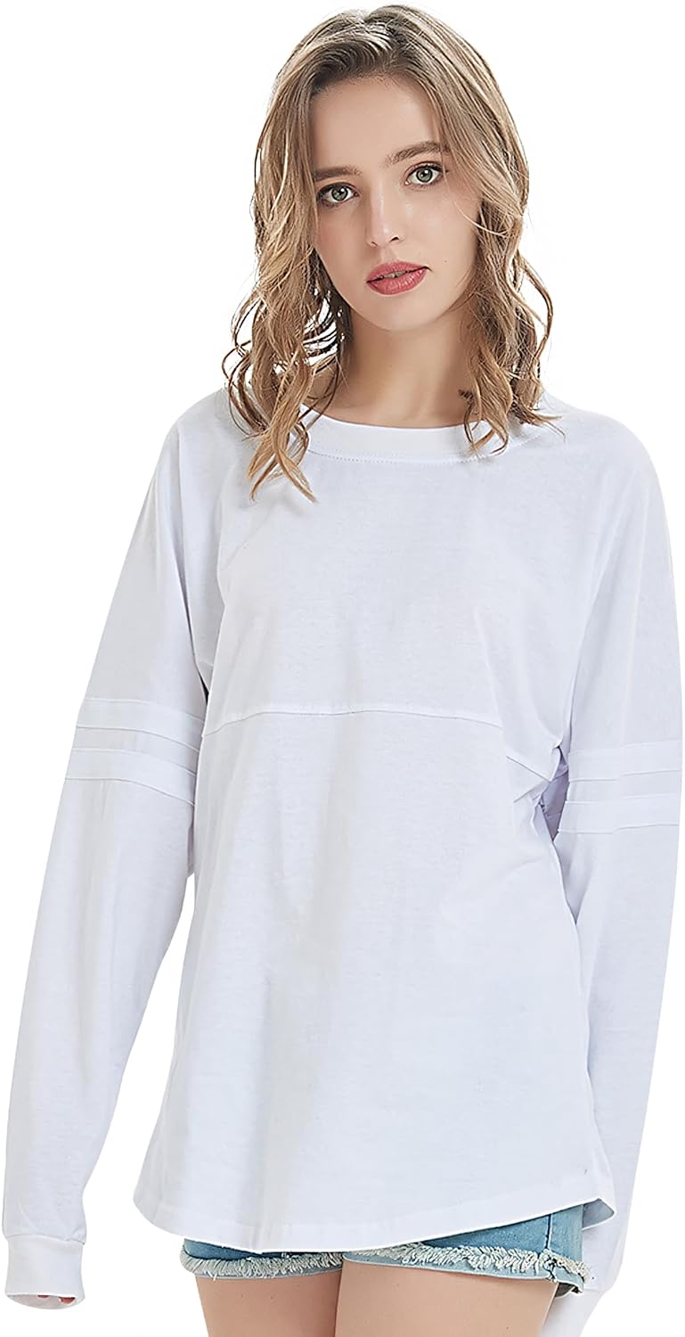 TopTie Camiseta de manga larga con pompones y cuello redondo para mujer, color blanco