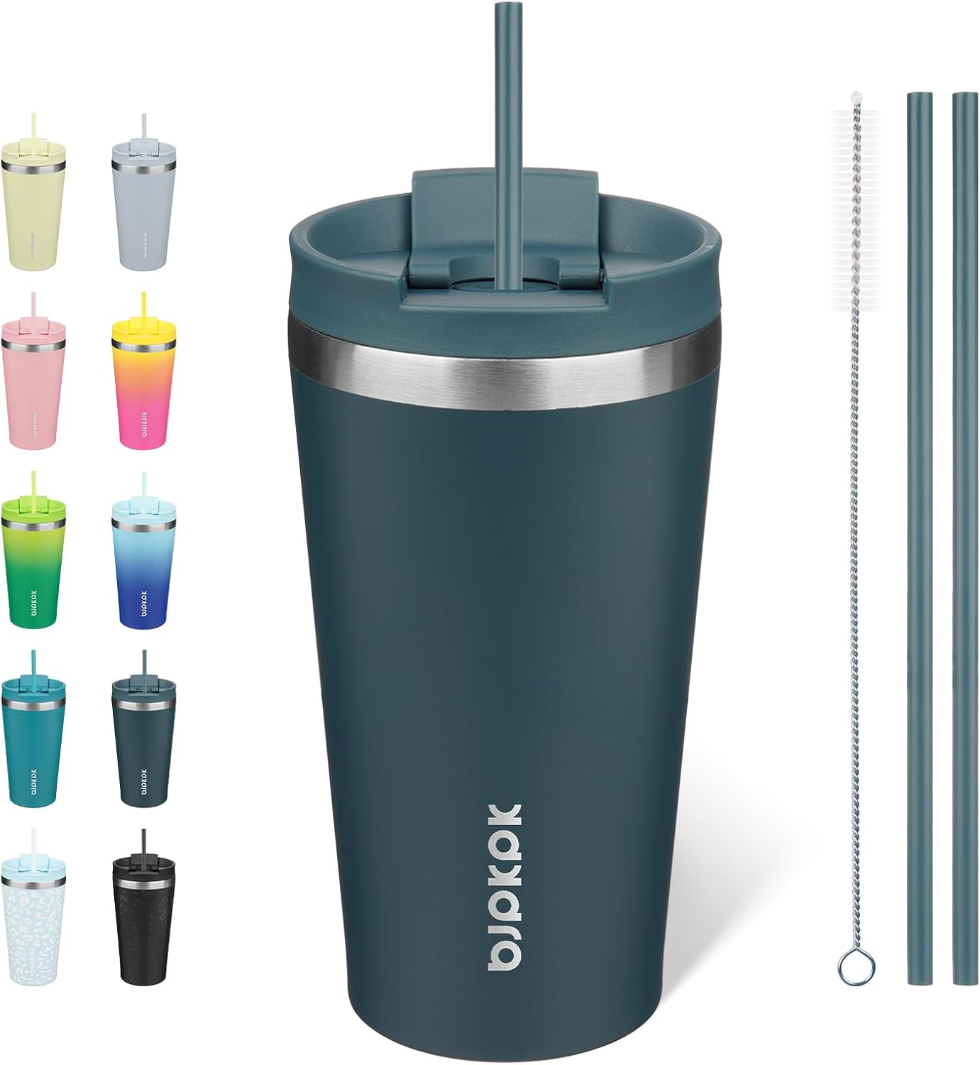 BJPKPK - Vaso de acero inoxidable con aislamiento, tapa y pajilla, taza de café para viaje, de 18 onzas, diseño de laguna