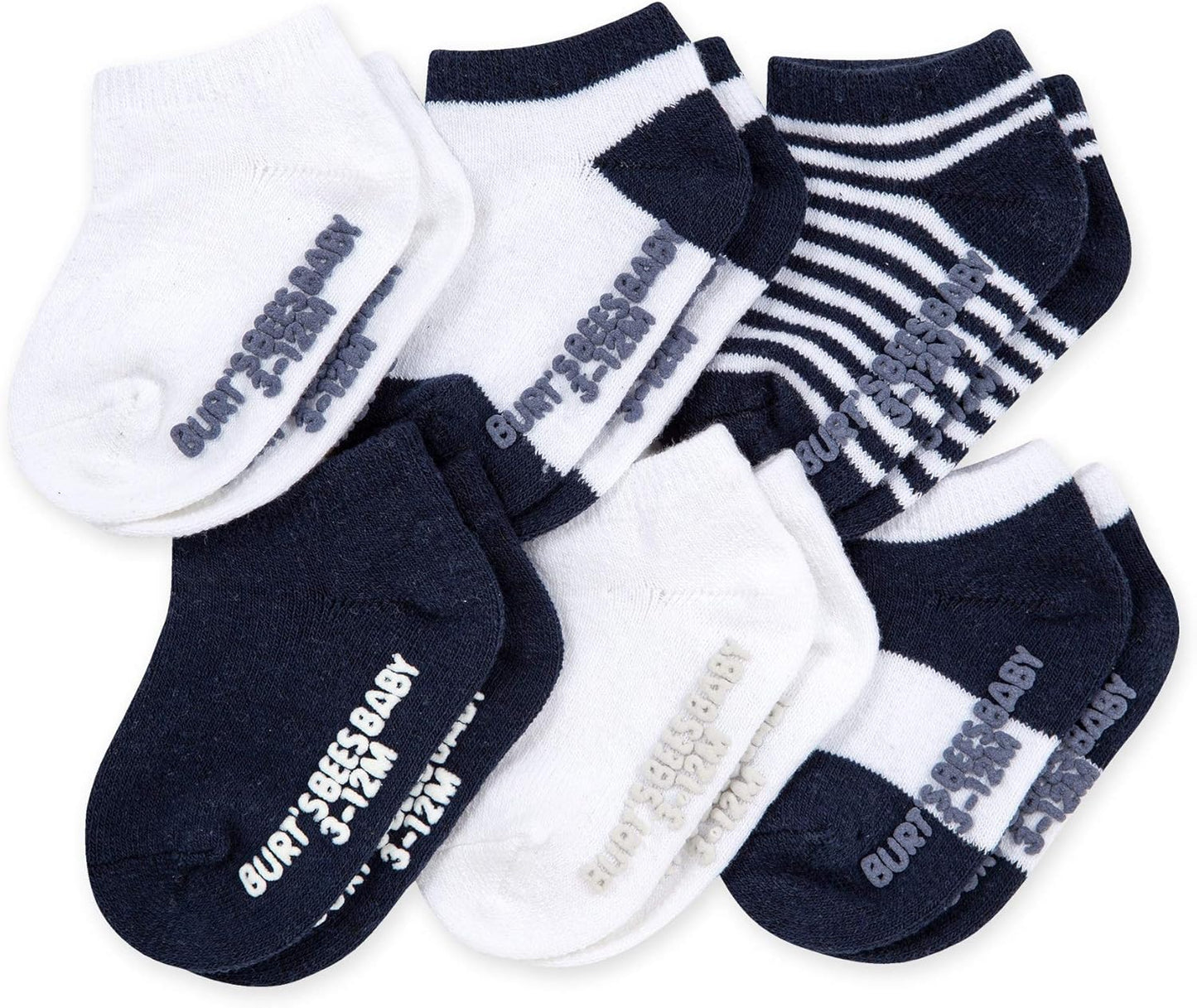 Burt's Bees Baby Calcetines de tobillo para bebés niñas con agarres antideslizantes (paquete de 6) | Soft, stretchy cotton blend ankle socks feature a stay-put ankle rib band and keep socks on feet