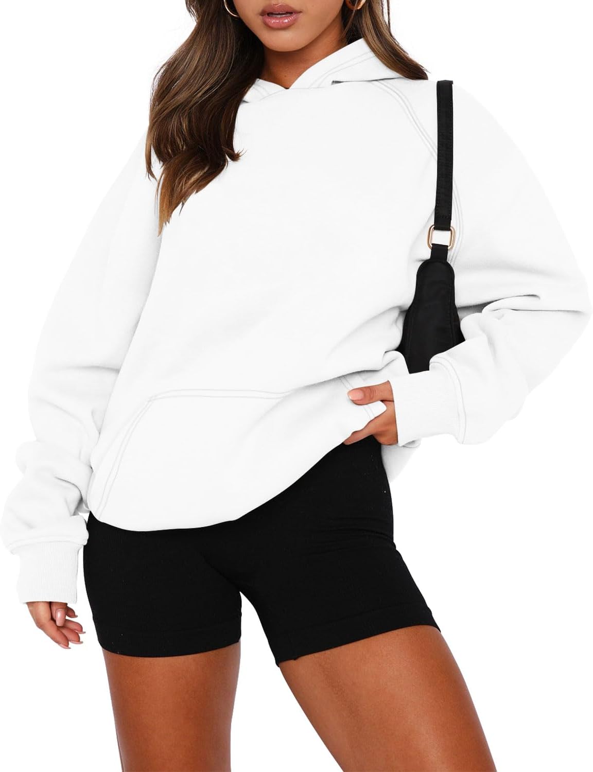onlypuff Sudadera de manga larga con capucha para mujer, con bolsillo de canguro, suéter básico de forro polar