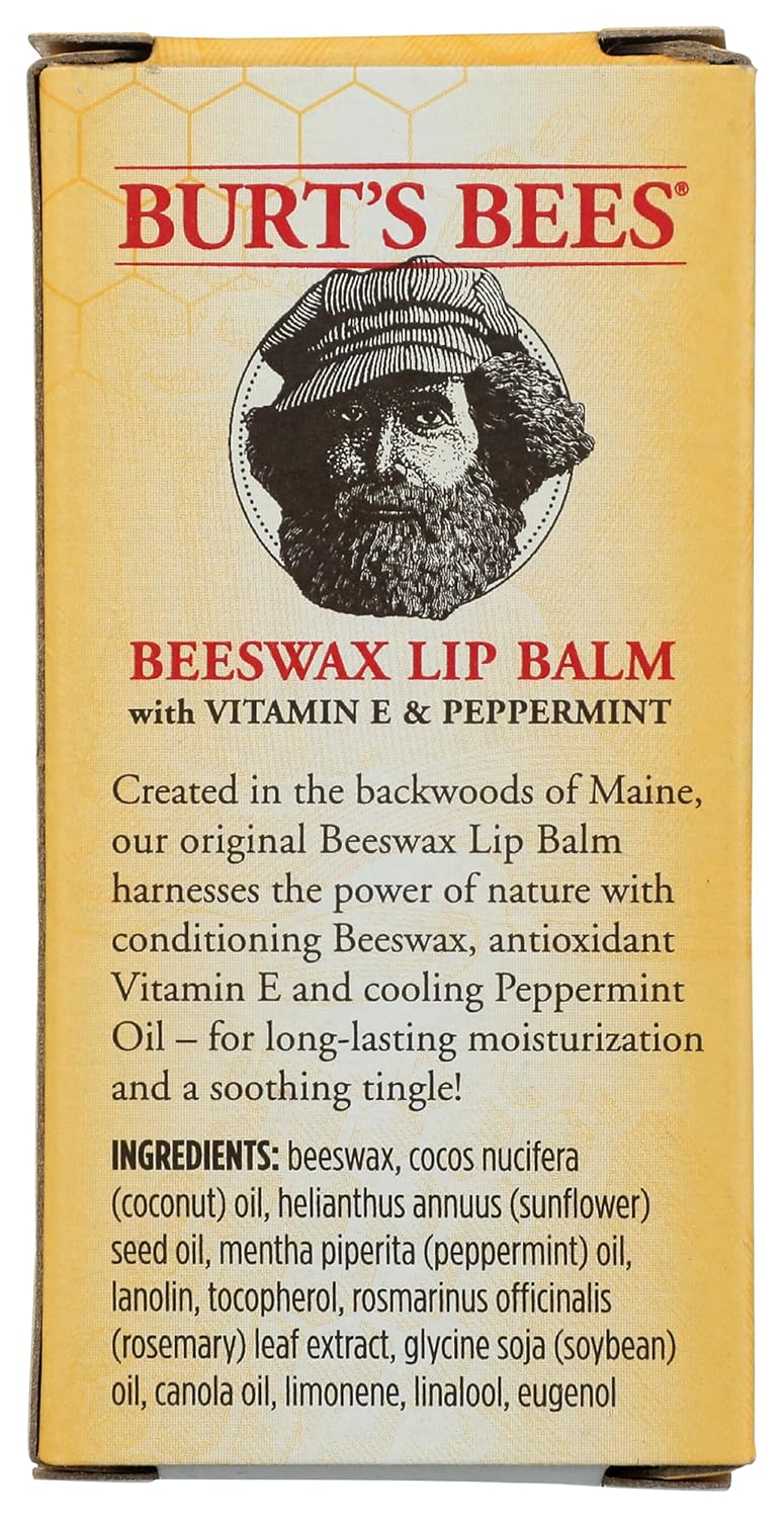 Burt's Bees Bálsamo labial de cera de abejas, hidratante labial con cera de abejas de origen responsable, sin tinte, tratamiento labial acondicionador natural, 1 tubo, 0.15 onzas.