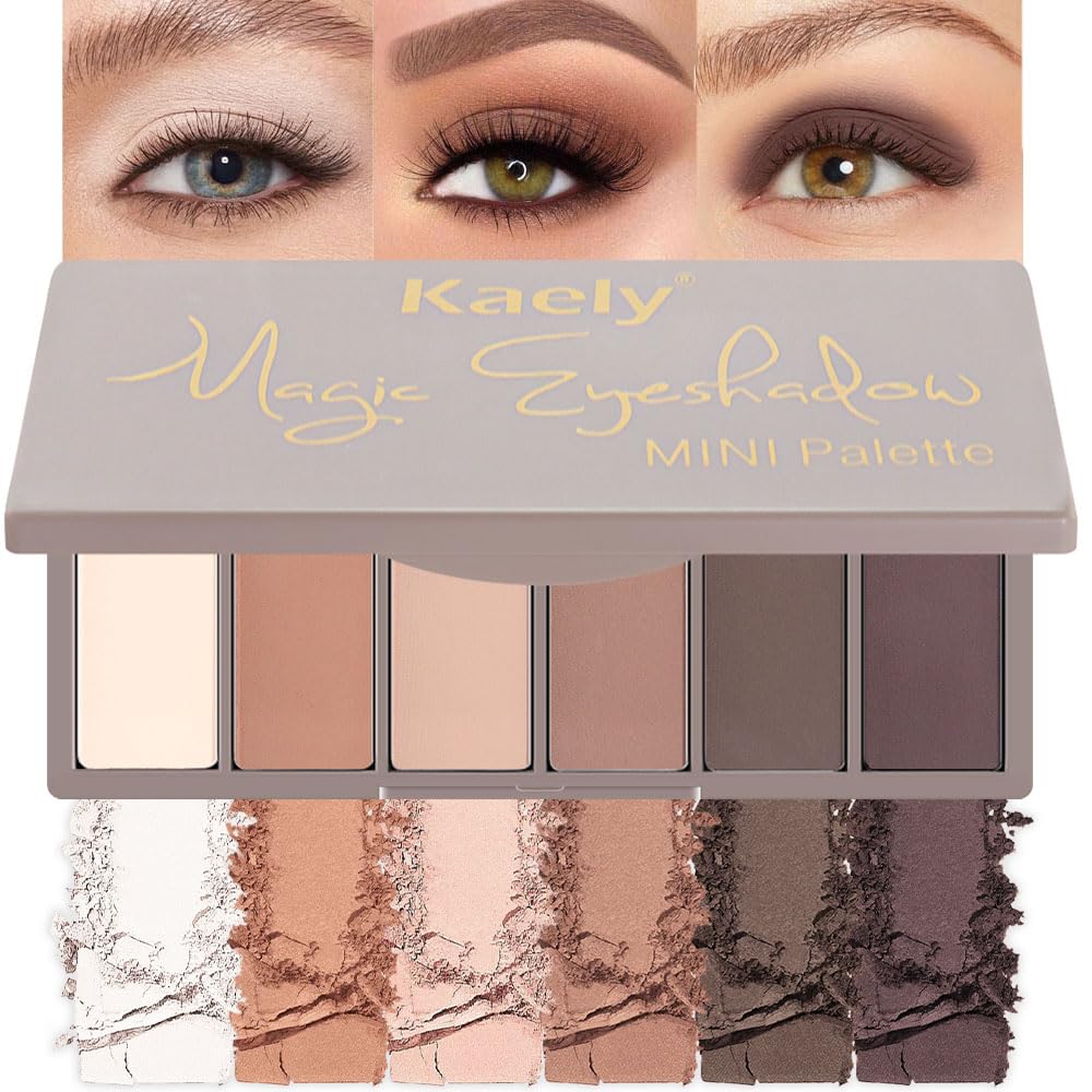 evpct - Paleta de sombra de ojos cuadrada en polvo mate marrón desnudo, rosa desnudo claro, marrón oscuro natural, sombra de ojos mate ahumada de alta pigmentación, mini paleta de maquillaje para