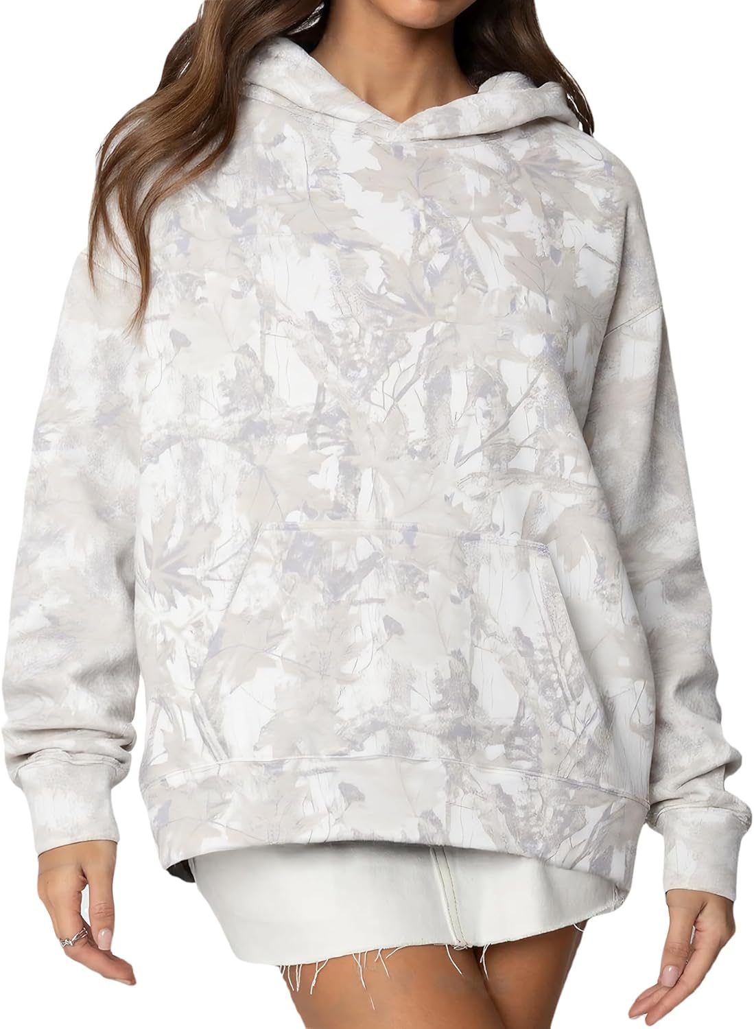 Anoumcy - Sudadera con capucha de camuflaje para mujer, con hoja de arce y forro de vellón, estilo holgado