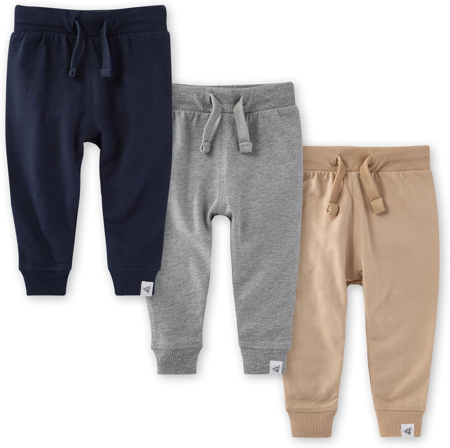 Burt's Bees Baby Unisex Knit Jogger Pants, 3-Pack Baby Sweatpants, 100% Organic Cotton Infant Bottoms