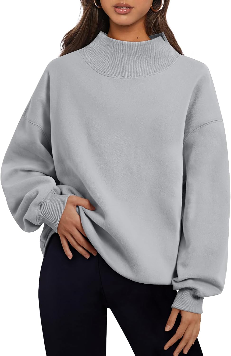 Trendy Queen - Sudaderas de gran tamaño para mujer, cuello alto, manga larga, sudaderas con capucha para otoño, ropa 2024 | Fall Fashion Clothes 2026,Long Sleeve Tops,Comfort Soft Fleece,Travel Casual Work Lounge Daily Outfit