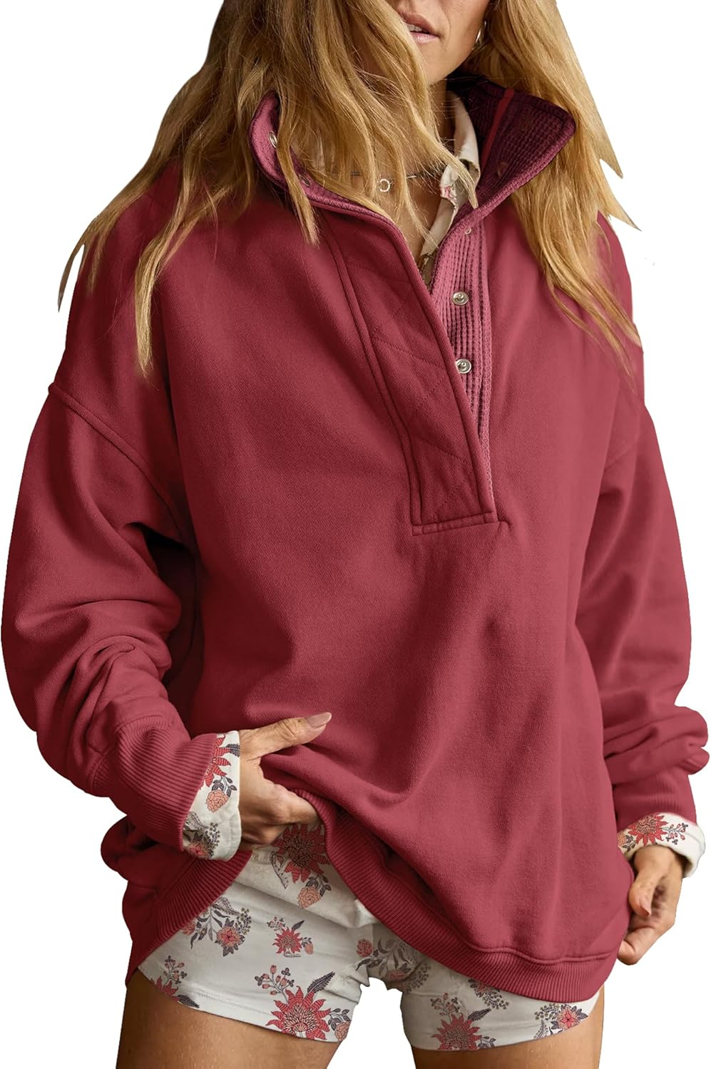 Gacaky - Sudadera para mujer de talla extragrande, informal, de manga larga, con botones, cuello Henley, ropa a la moda