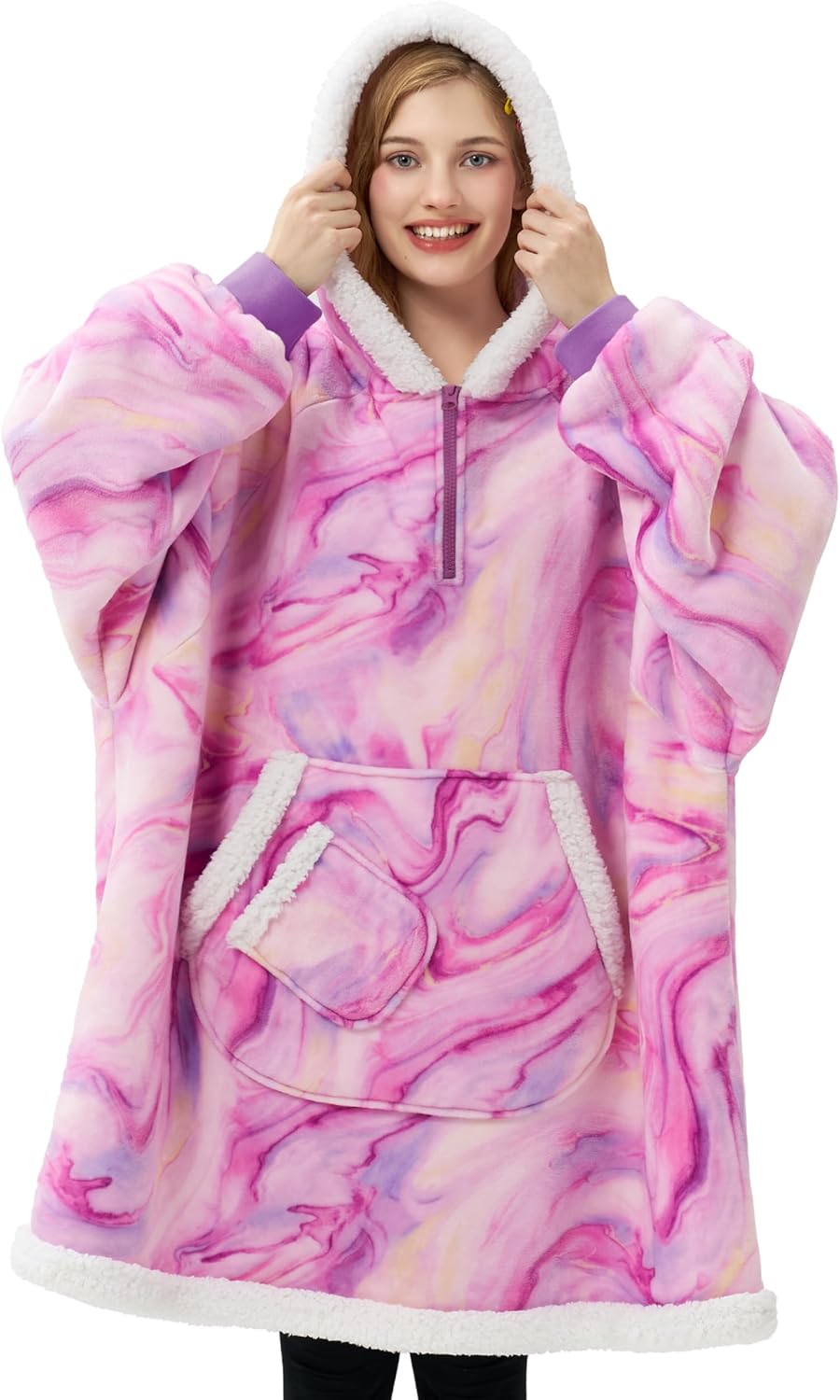 Giggling Getup Manta con capucha para adultos, regalos para adolescentes, niñas, hermanas, mujeres, forro polar sherpa, sudadera con capucha, cálida y acogedora con bolsillo y mangas, color beige gato