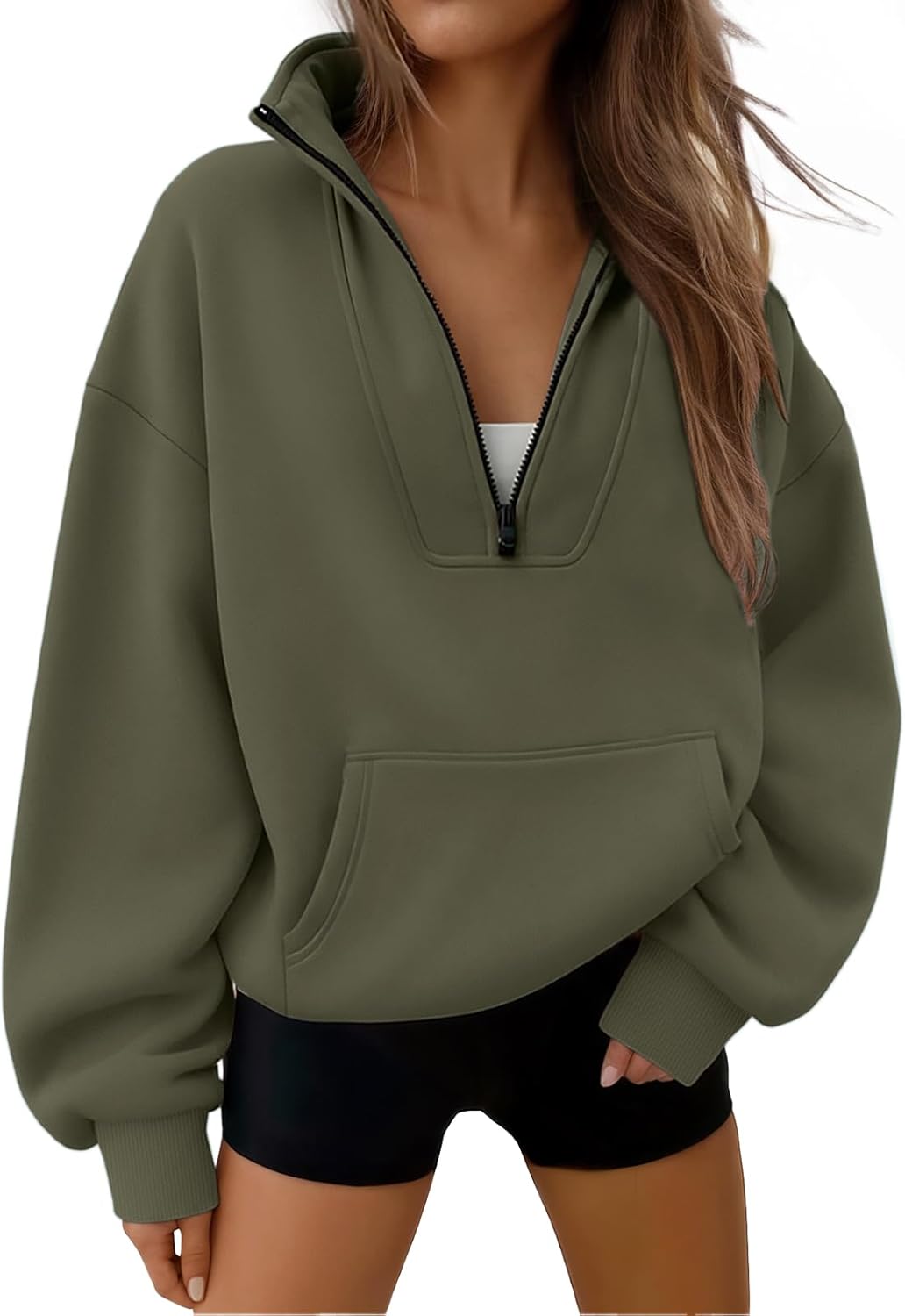 Trendy Queen - Sudaderas con medio cierrey capucha de gran tamaño, comoda, extragrande, para otoño, Y2K, ropa de invierno, 2024