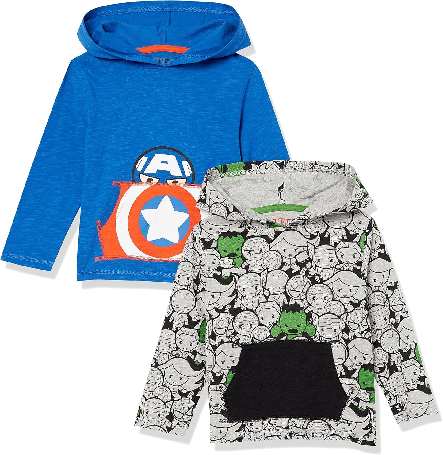 Essentials Disney | Marvel | Star Wars Camisetas con capucha ligera de manga larga para niños y bebés, paquete de 2
