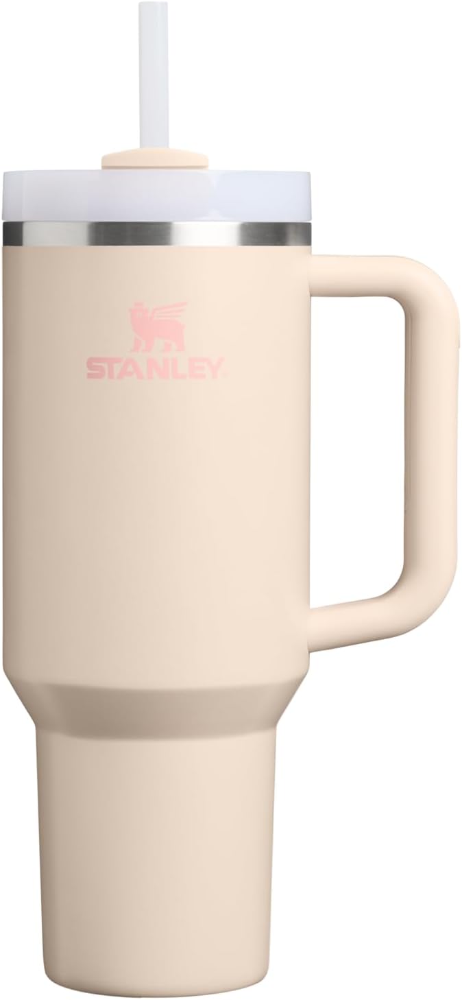 Stanley Quencher H2.0 - Vaso de acero inox. con asa, pajilla y tapa FlowState giratoria de 3 posiciones; aislamiento térmico/sin BPA; apto p/portavaso p/viaje; 30 oz, coral dorado (Goldenrod Coral)
