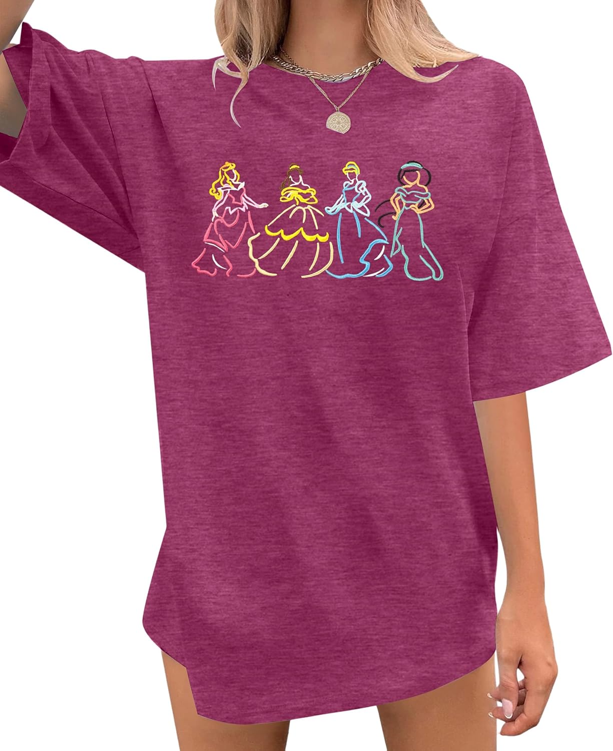 Camisa mágica para mujer, camisas bordadas de princesa, de gran tamaño, para vacaciones familiares, camisetas casuales de vacaciones
