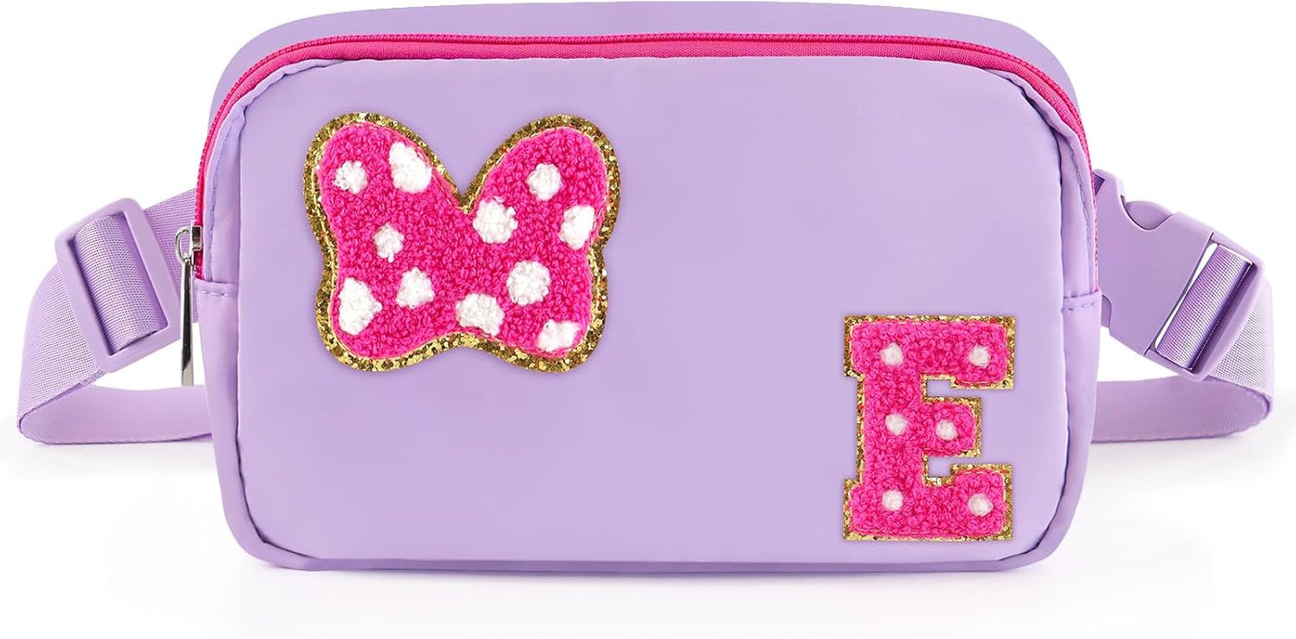 Riñonera con Lazo de Letra Inicial de Chenilla, Bolsa Cruzada Impermeable para Parque, Regalos de Navidad y Cumpleaños para Niñas Adolescentes, Hijas, Mujeres, Niños, Adultos, Linda Bolsa de Cinturón