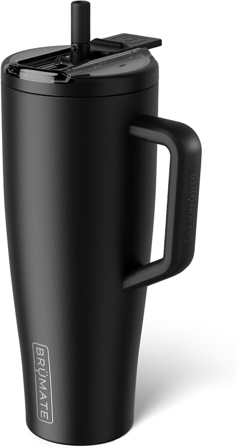 BrüMate Era Flip - Vaso de 40 onzas con tapa con pajilla cubierta 100 % a prueba de fugas, popote higiénico cubierto, botella de agua de acero inoxidable aislada con asa, apto para portavasos, sin BPA (Lilac Dusk)