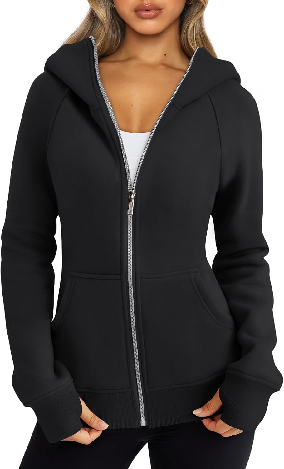 Trendy Queen Sudaderas con capucha y cremallera para mujer, chaquetas de vellón, talla extragrande, moda de otoño e invierno