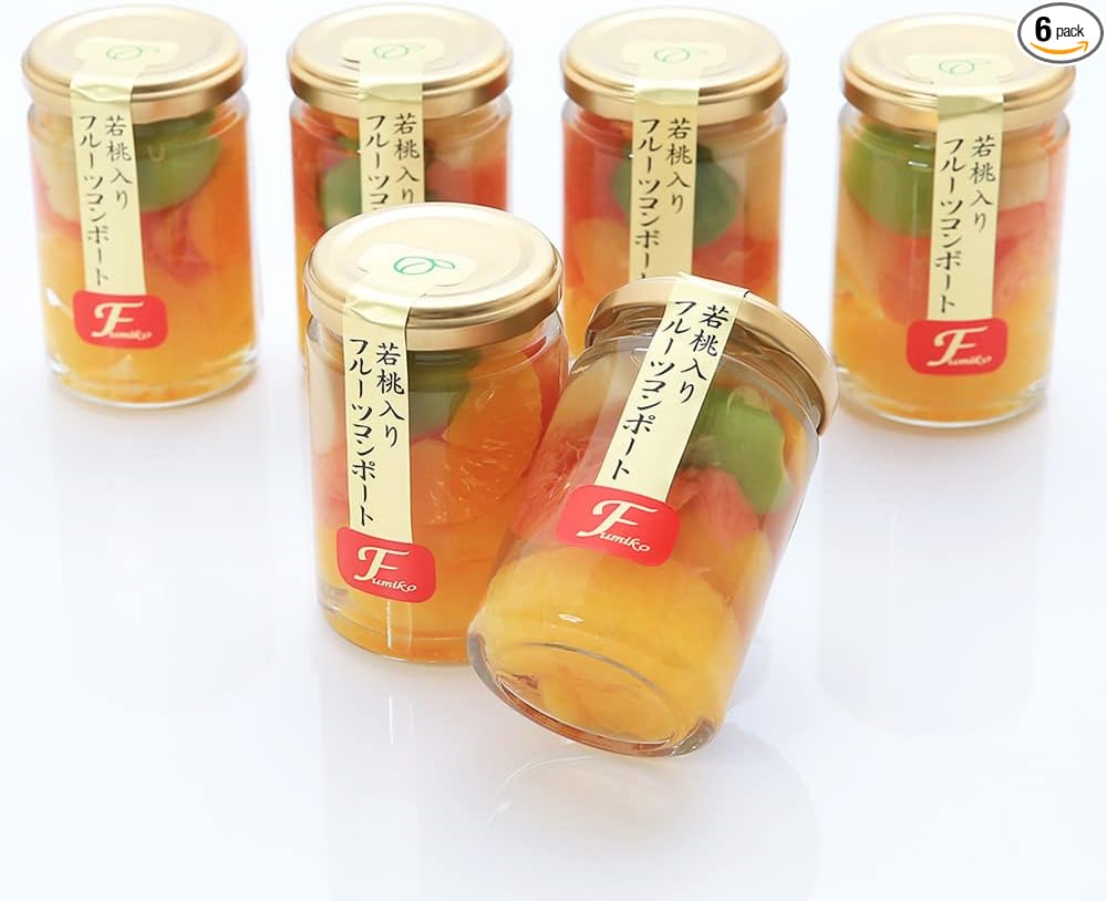 Fumiko Farm Sweets, Sweets, Housewarming Sweets, Gift, Gift, Present, Young Peach from Wakayama Prefecture, Fruit Mix Compot, 4.9 oz (140 g) x 4 Packs (Birthday Card Included)