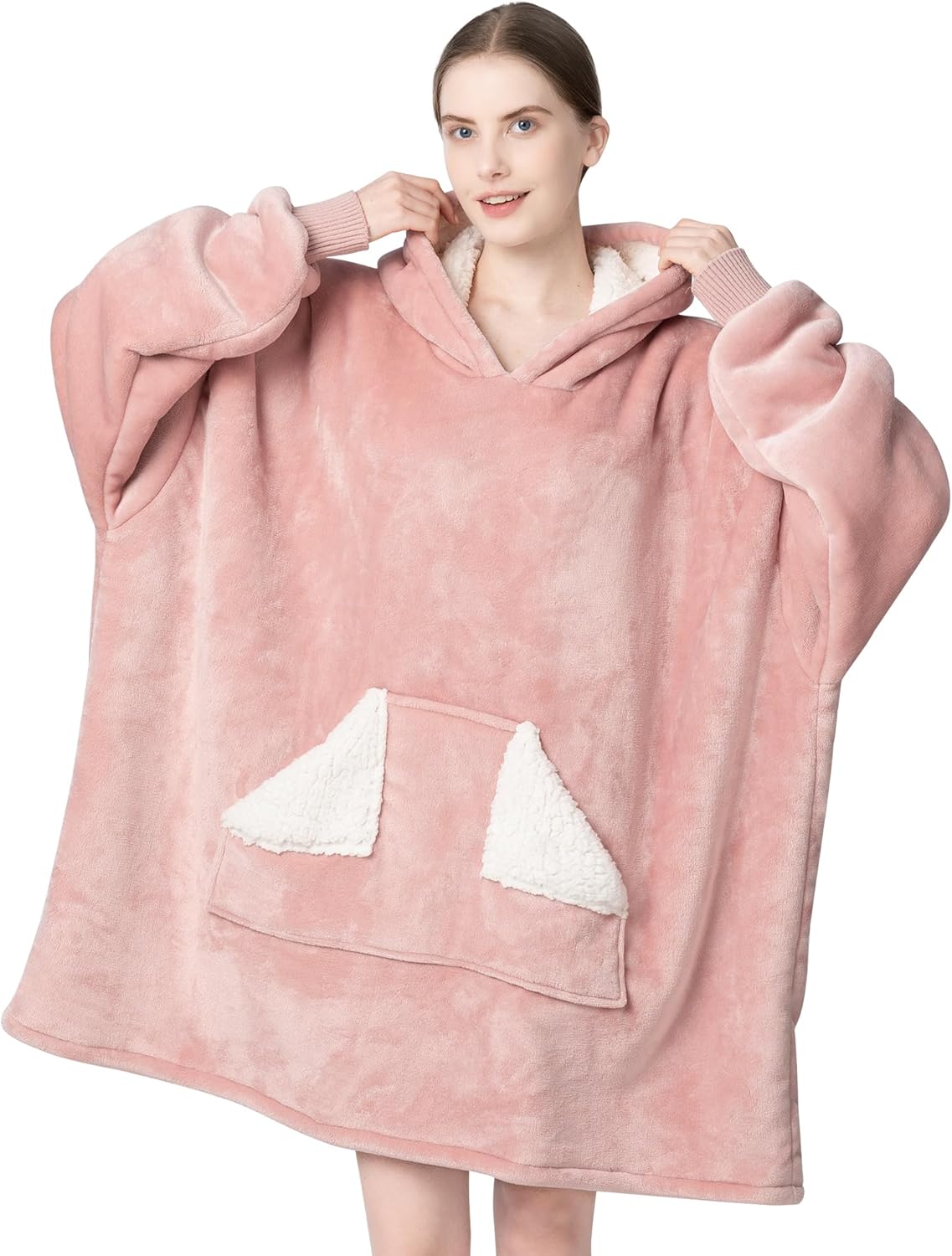 Touchat - Manta con capucha portátil, sudadera con capucha de forro polar sherpa de gran tamaño con bolsillo gigante y mangas para adulto, regalo de manta gris cálida y acogedora para mujeres