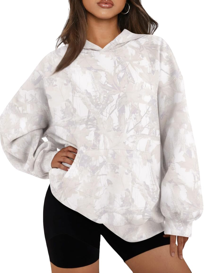 MSBESYOR Sudadera con Capucha de Camuflaje para Hombre y Mujer, Sudadera con Capucha de Forro Polar de Gran Tamaño con Hoja de Arce, Sudadera con Estampado Gráfico y Bolsillo