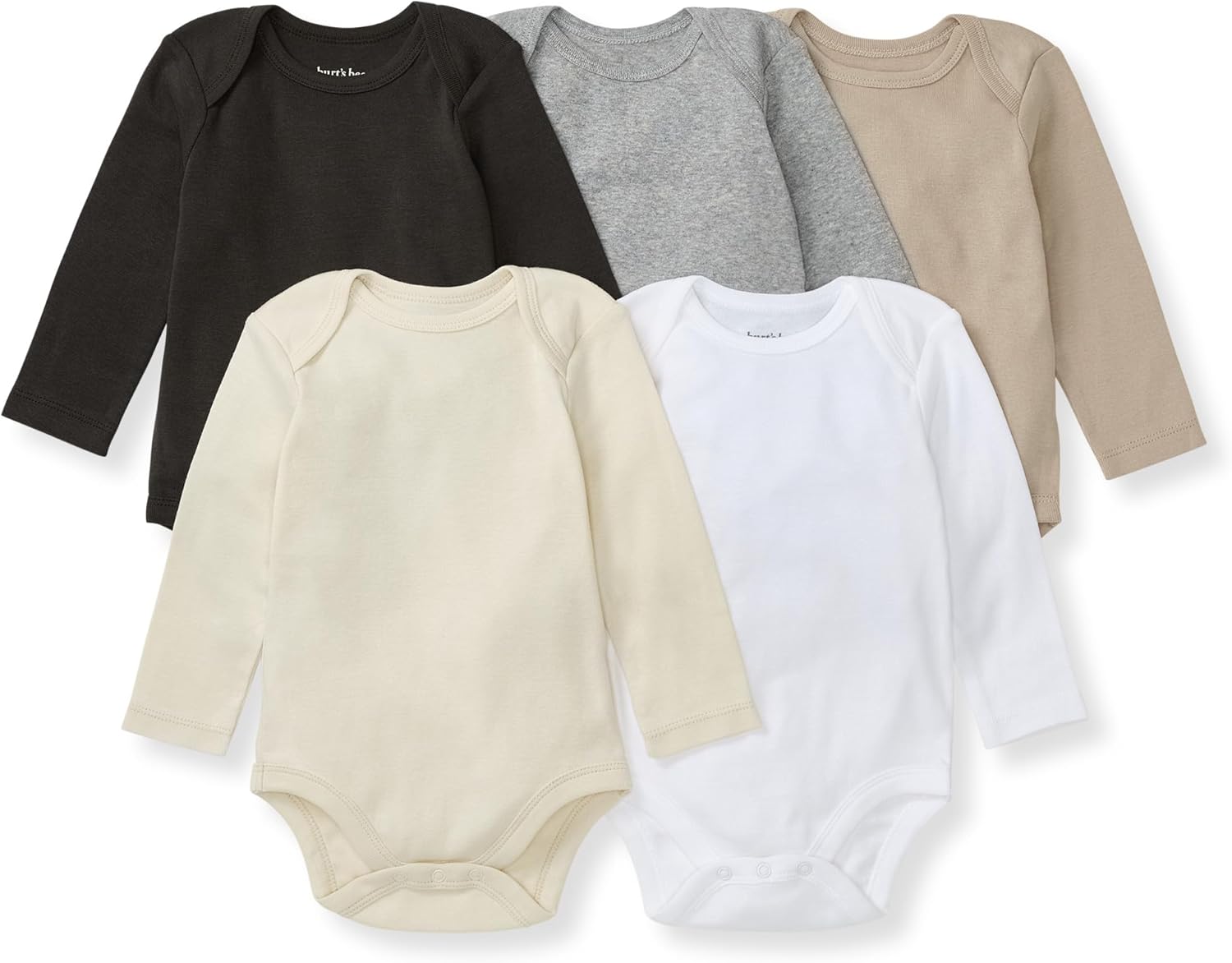 Burt's Bees Baby Body unisex, ropa de dormir orgánica de manga corta, paquete de 5 | Essential baby bodysuit pack featuring an easy-on and off lap-shoulder neck design for stress-free daily outfitting