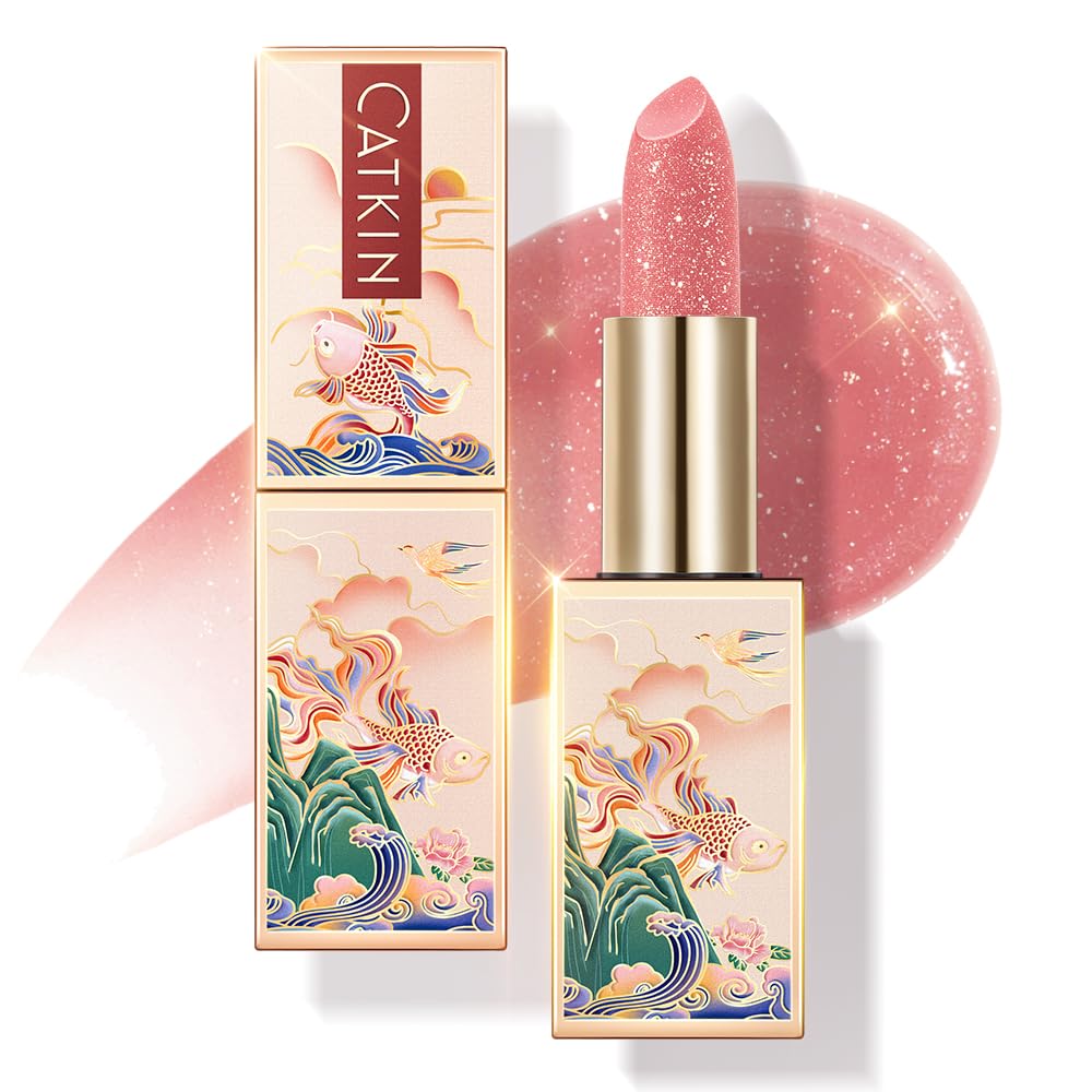 CATKIN Bálsamo labial tintado con purpurina para labios ultra hidratante, humectante labial, cuidado de labios con vitamina E nutritivo para labios agrietados y secos, 0.12 onzas, C15 Destiny, rojo