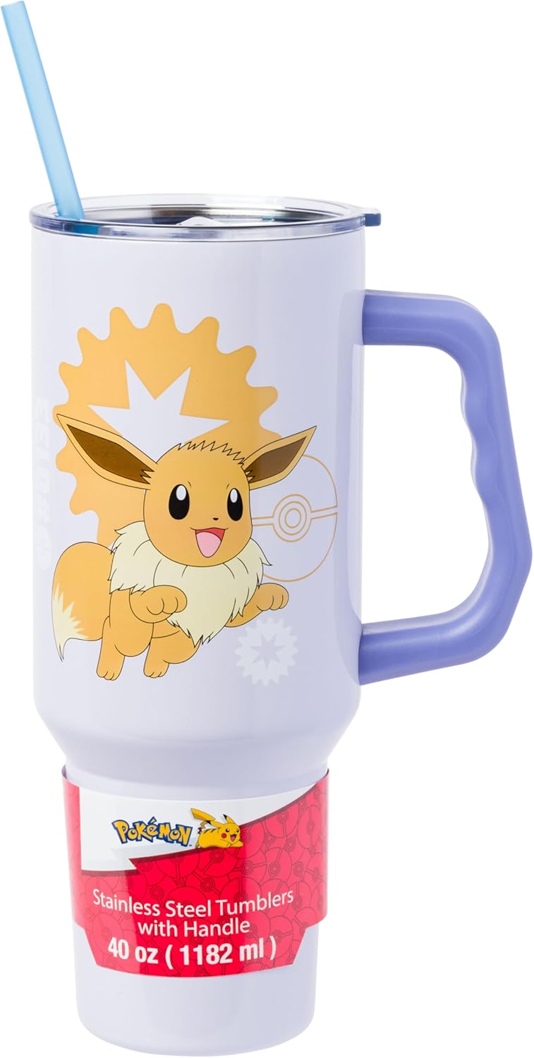 Silver Buffalo Disney Lilo and Stitch - Vaso de acero inoxidable de doble pared con asa y pajilla, diseño vintage, palmeras y flores, se adapta al portavasos estándar, 40 onzas