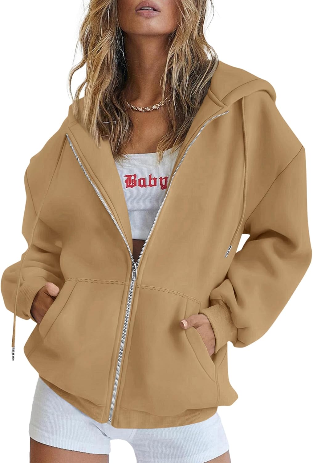 PRETTYGARDEN Sudaderas con capucha Y2K con cremallera para mujer, estilo casual, manga larga, para otoño e invierno, chaquetas con bolsillos