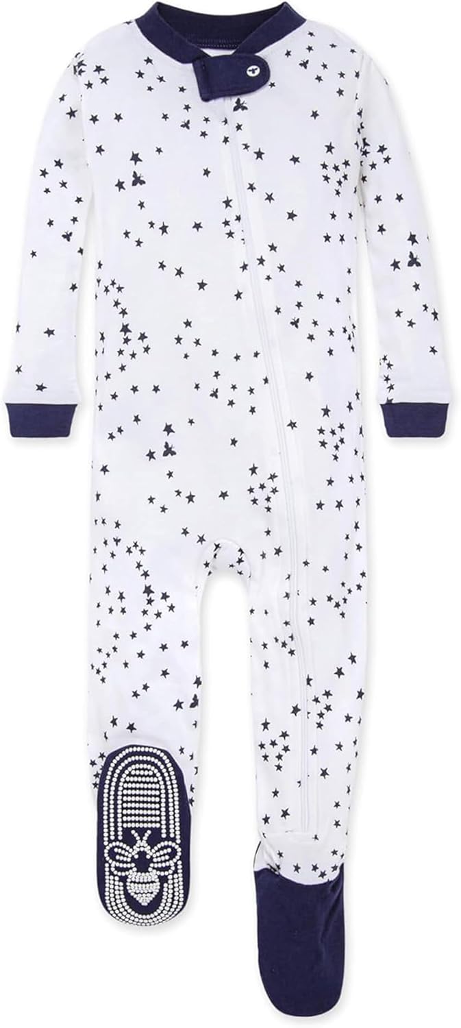 Burt's Bees Baby Pijama de algodón orgánico para niños, ajuste cómodo con pies | Convenient 2-way zip front sleeper pajama is equipped with non-slip bee grips for active littles on the move