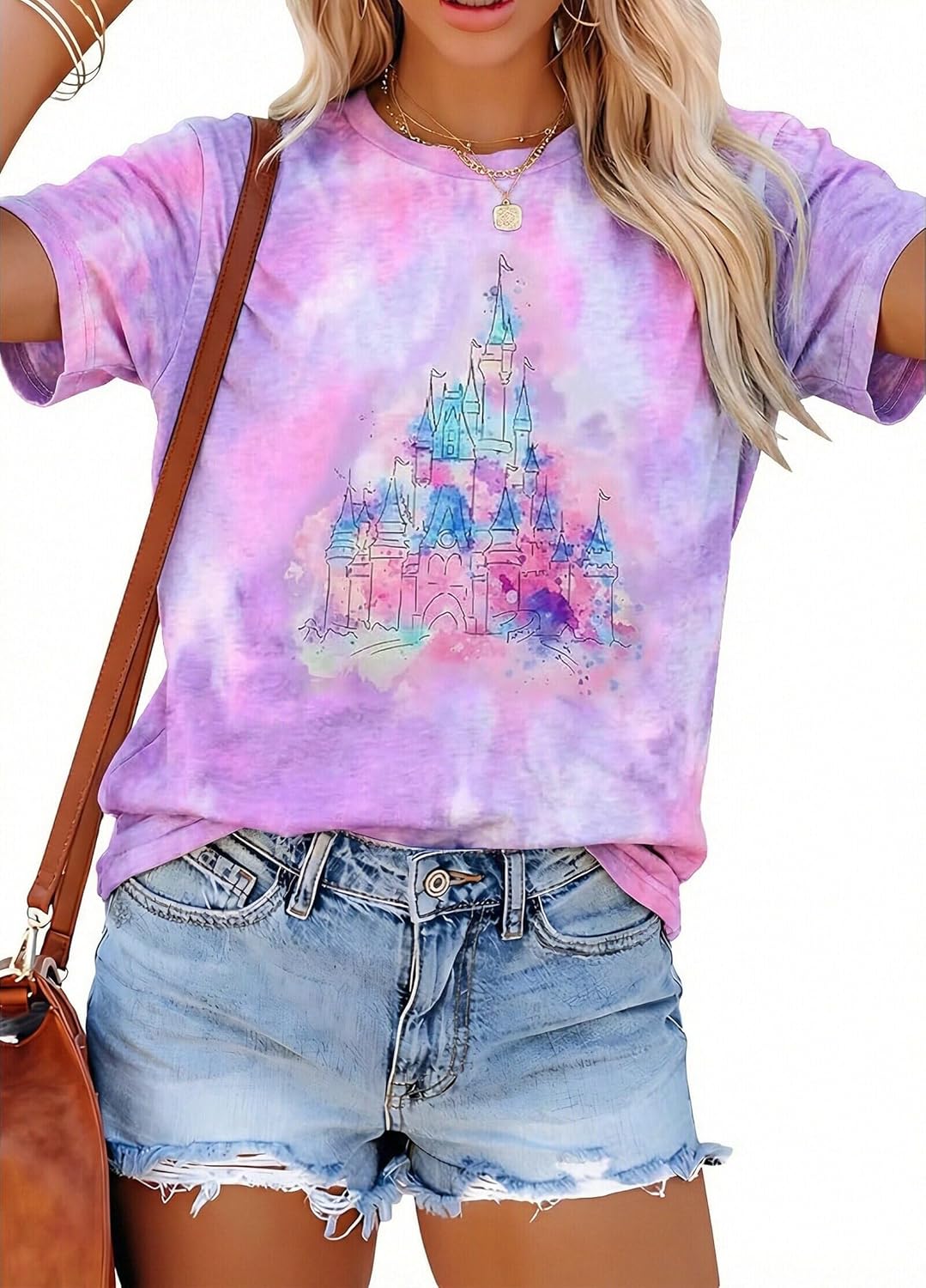 FRYAID Fantastical - Camisa de manga corta para mujer, diseño de teñido anudado Wonder World, diseño de teñido anudado