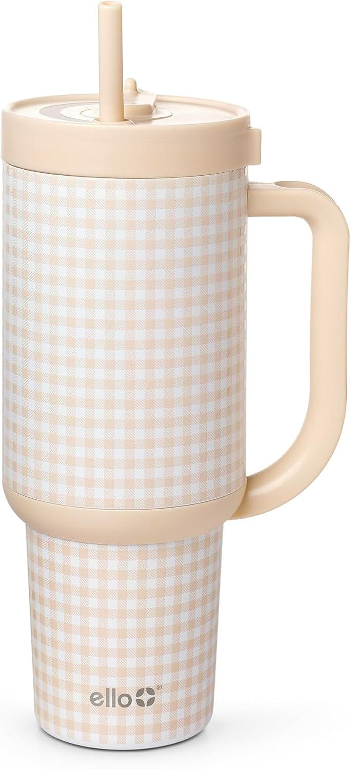 Ello Oasis - Vaso de 30 onzas con asa y pajita retráctil | Taza reutilizable de acero inoxidable aislada 100% a prueba de fugas, regalos para adolescentes, mujeres y hombres | Mantiene el frío durante