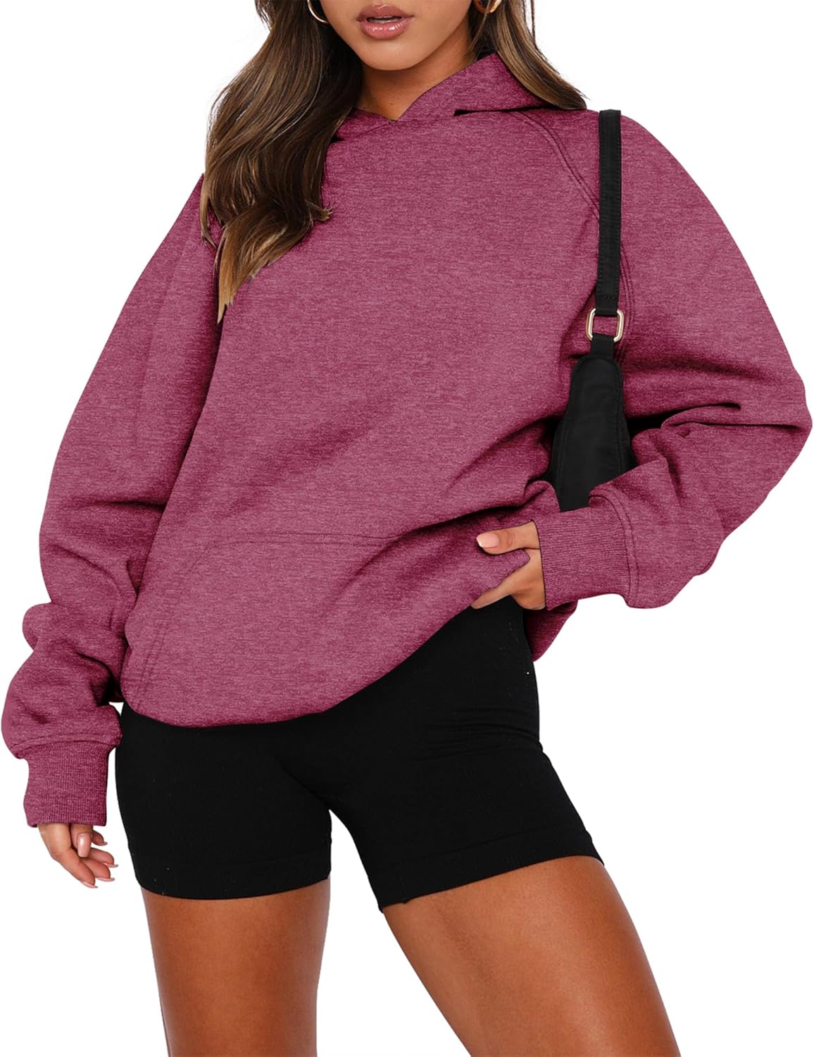 onlypuff Sudadera de manga larga con capucha para mujer, con bolsillo de canguro, suéter básico de forro polar