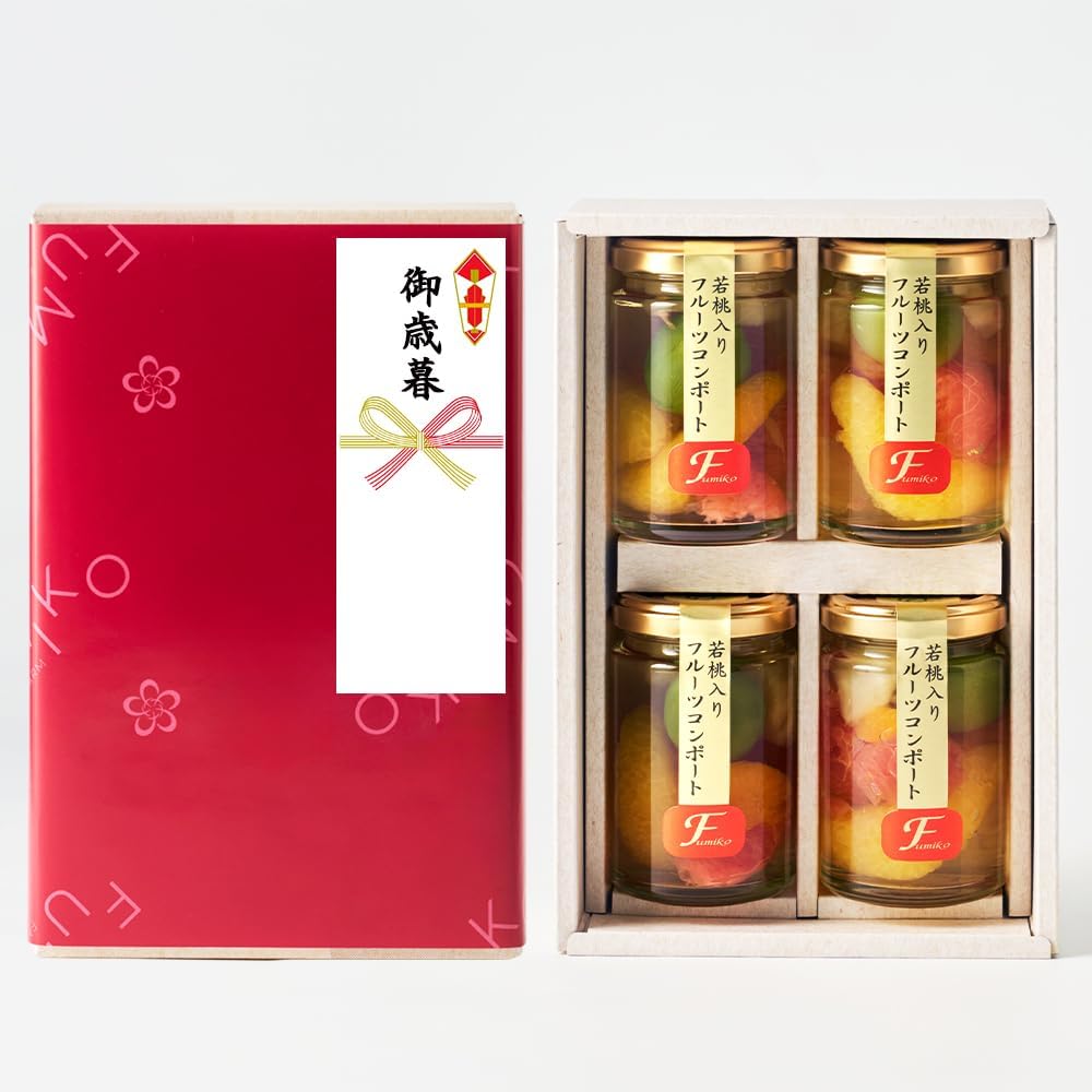 Fumiko Farm Sweets, Sweets, Housewarming Sweets, Gift, Gift, Present, Young Peach from Wakayama Prefecture, Fruit Mix Compot, 4.9 oz (140 g) x 4 Packs (Birthday Card Included)